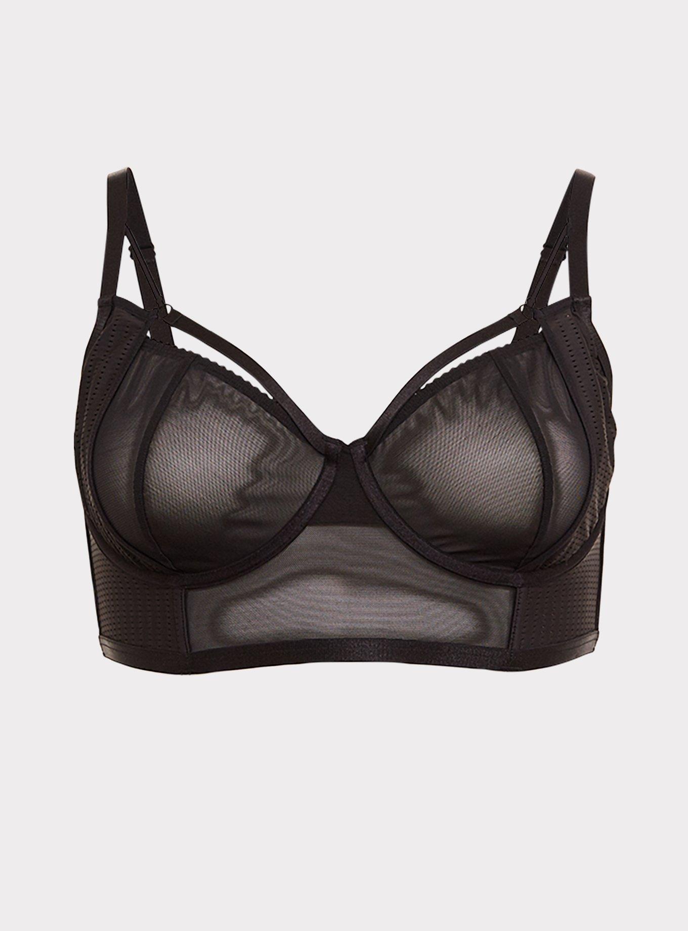 Black Strappy Mesh Longline Underwire Bralette, , hi-res