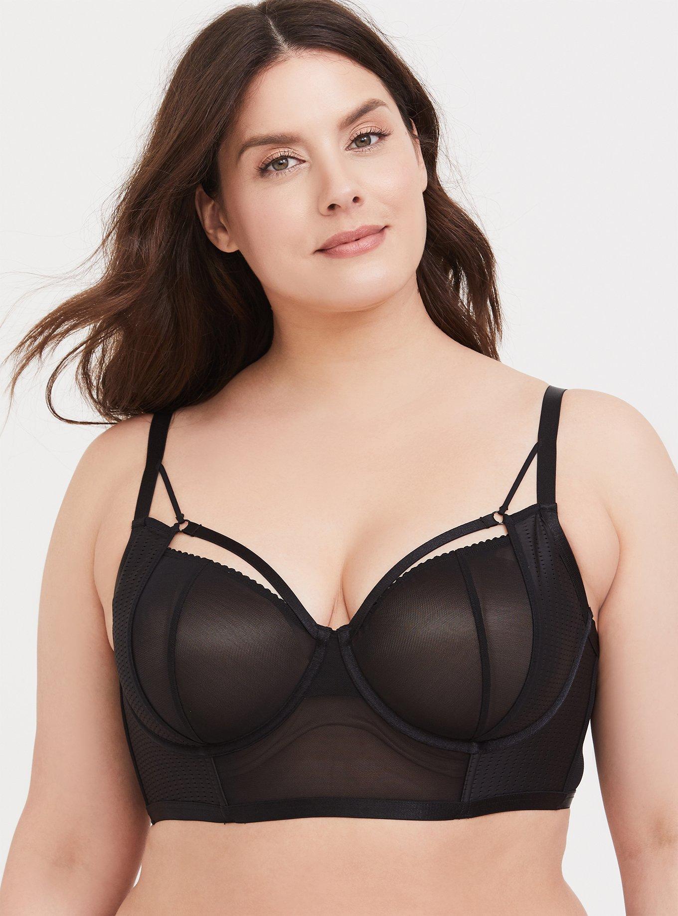 Black Strappy Mesh Longline Underwire Bralette, , hi-res