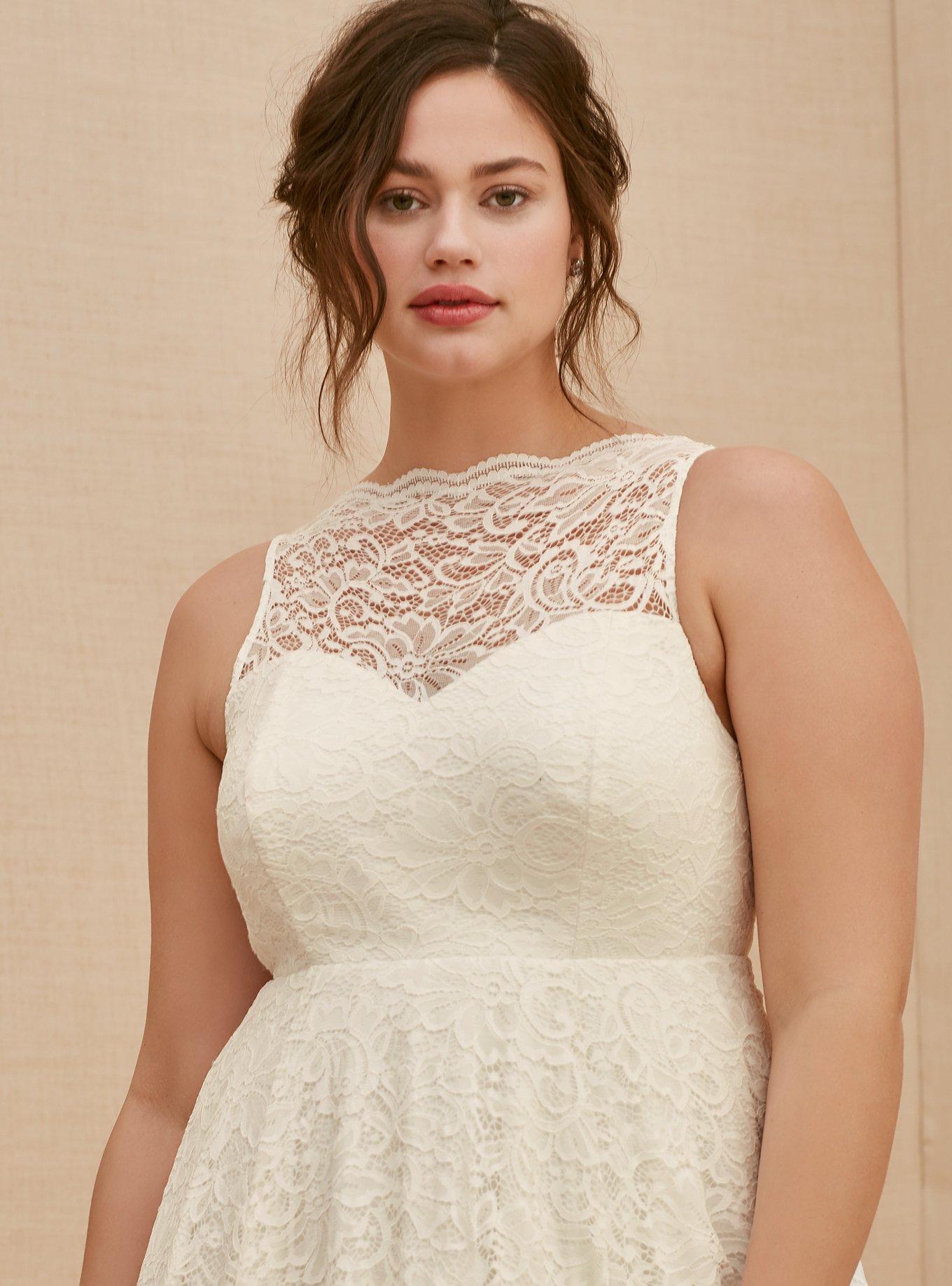 Ivory Lace Tea-Length Wedding Dress , CLOUD DANCER, alternate