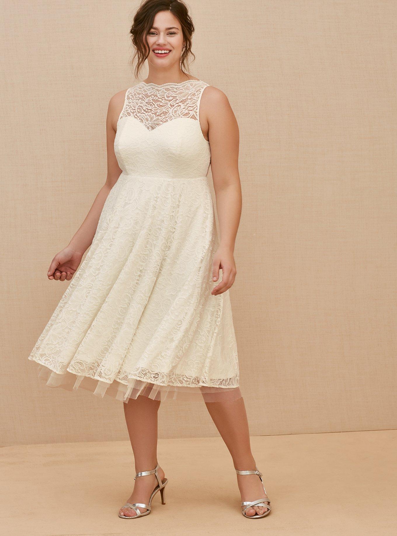plus size lace tea length wedding dresses Plus Size - Ivory Lace Tea-Length Wedding Dress