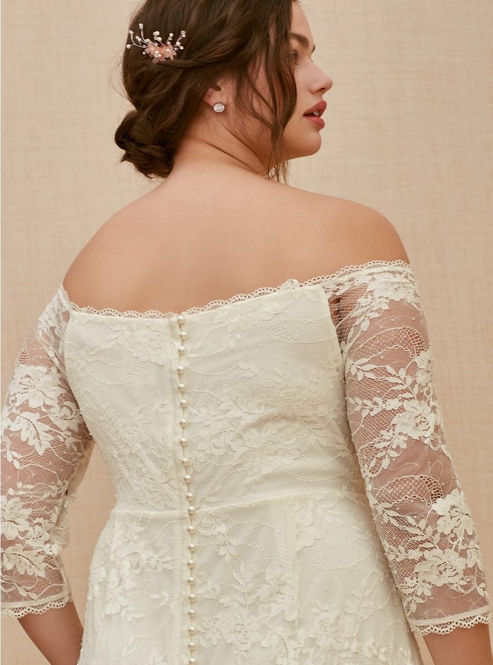 Plus Size - Ivory Off Shoulder Lace & Sequin Wedding Dress - Torrid