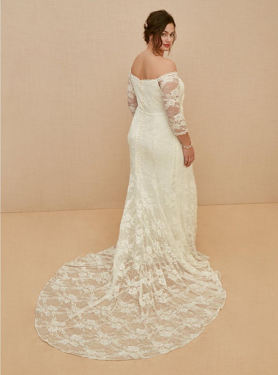 Ivory Off Shoulder Lace & Sequin Wedding Dress, CLOUD DANCER, alternate