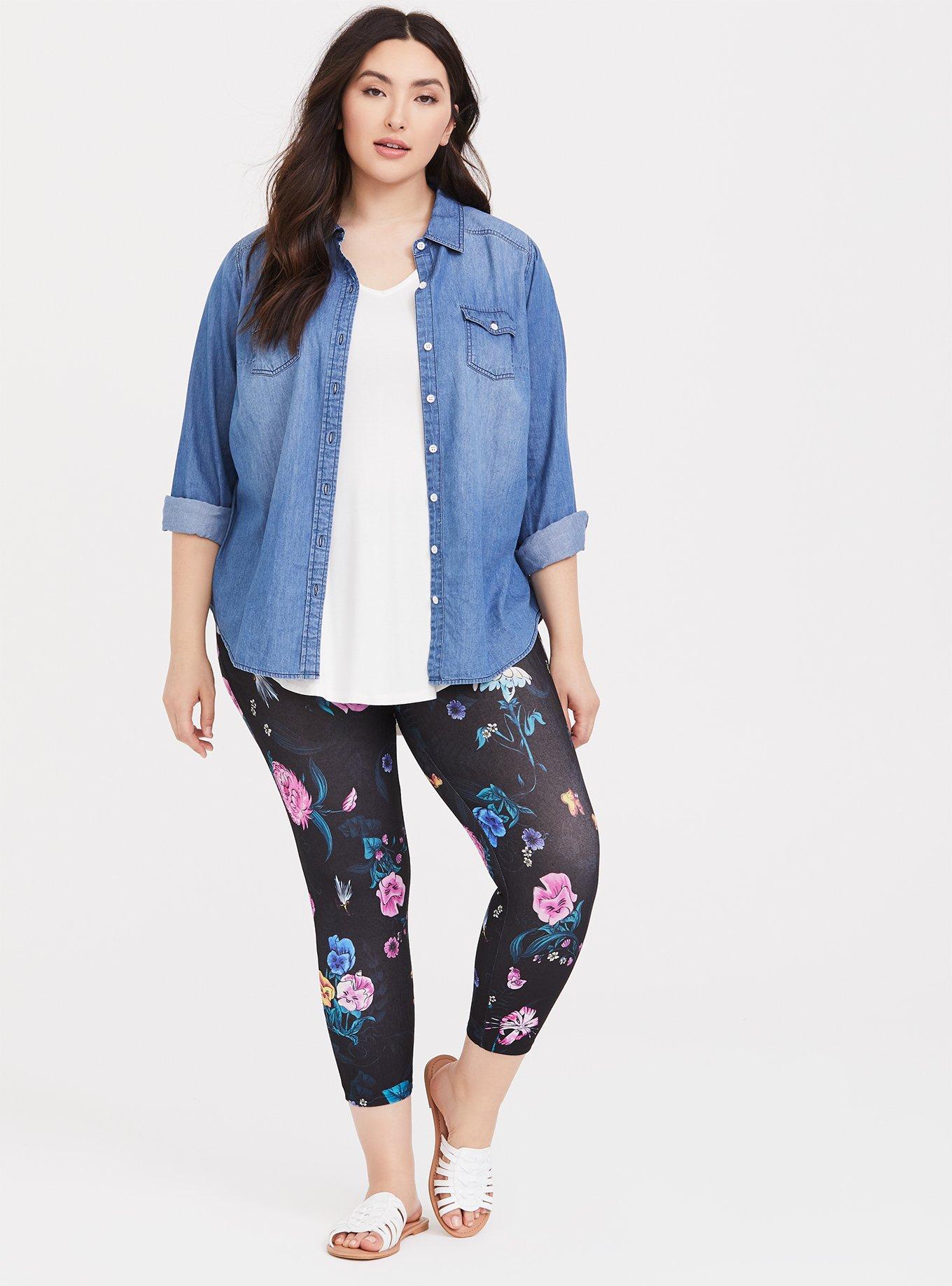 Disney Alice In Wonderland Black Floral Crop Legging, MULTI, alternate