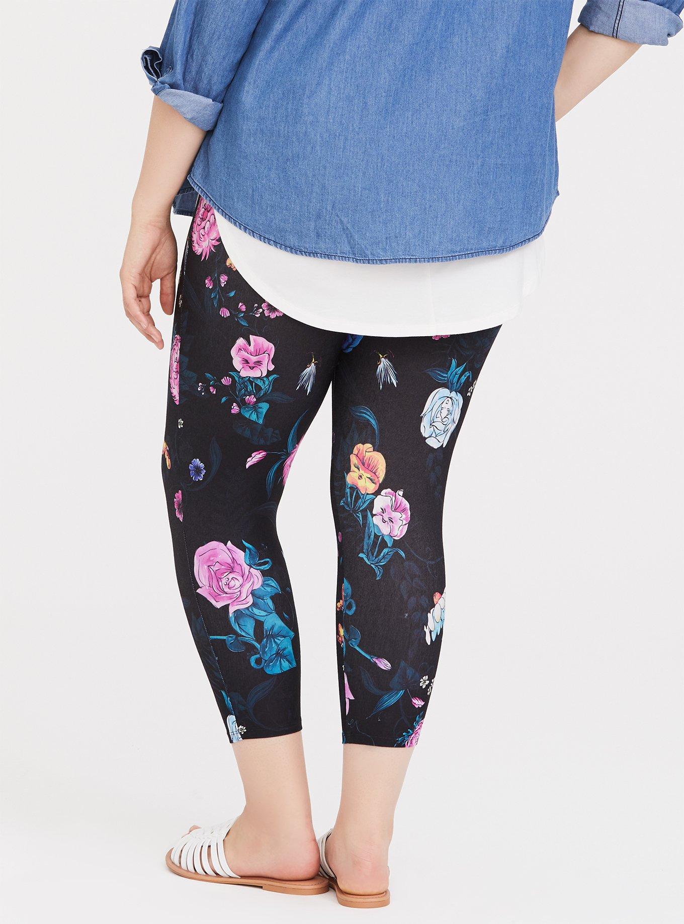 Plus Size - Disney Alice In Wonderland Black Floral Crop Legging