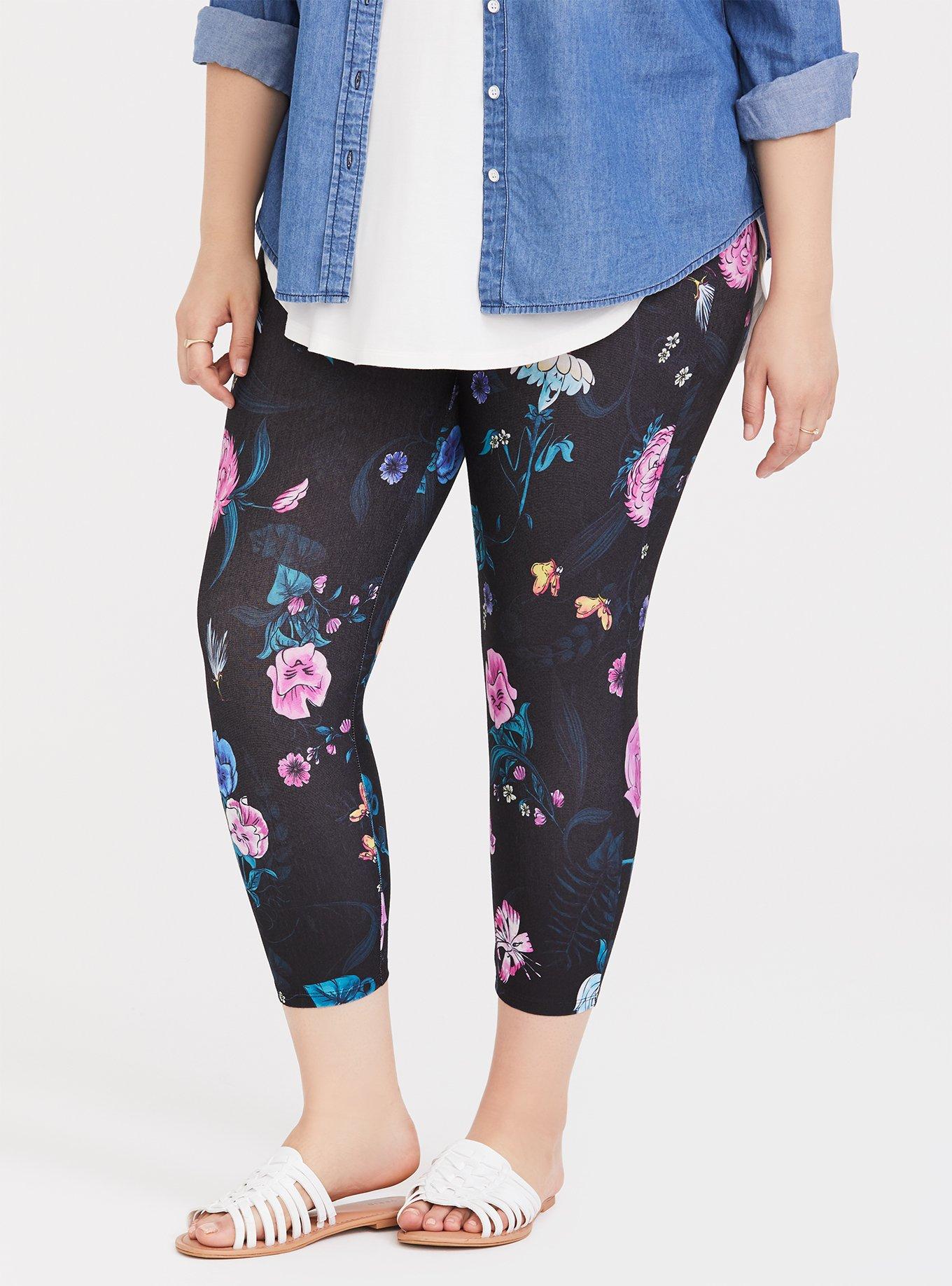 Disney Alice In Wonderland Black Floral Crop Legging, MULTI, hi-res