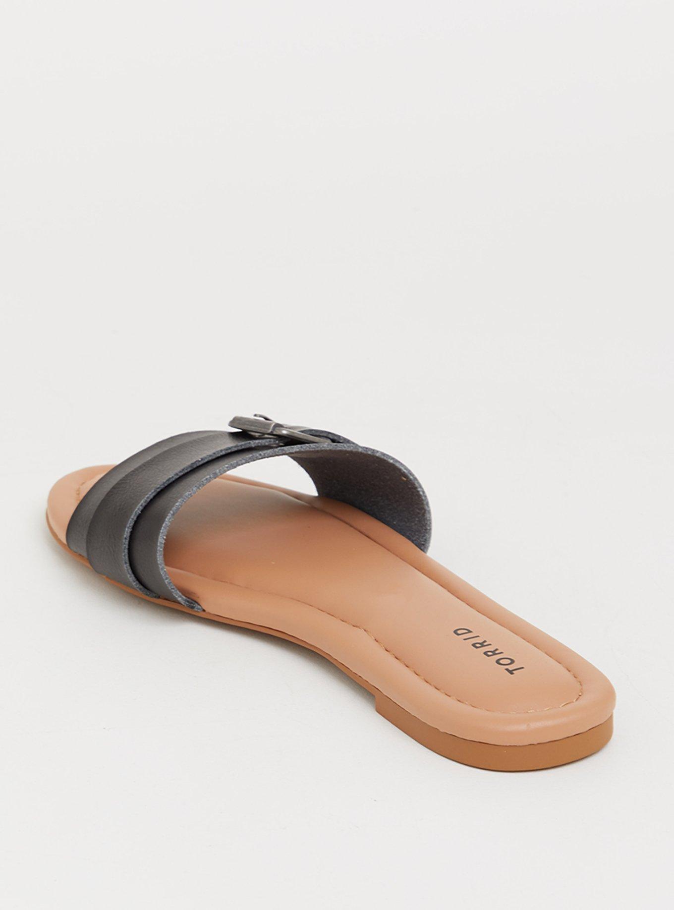 Plus Size Buckle Slide Sandal (WW), BLACK, alternate