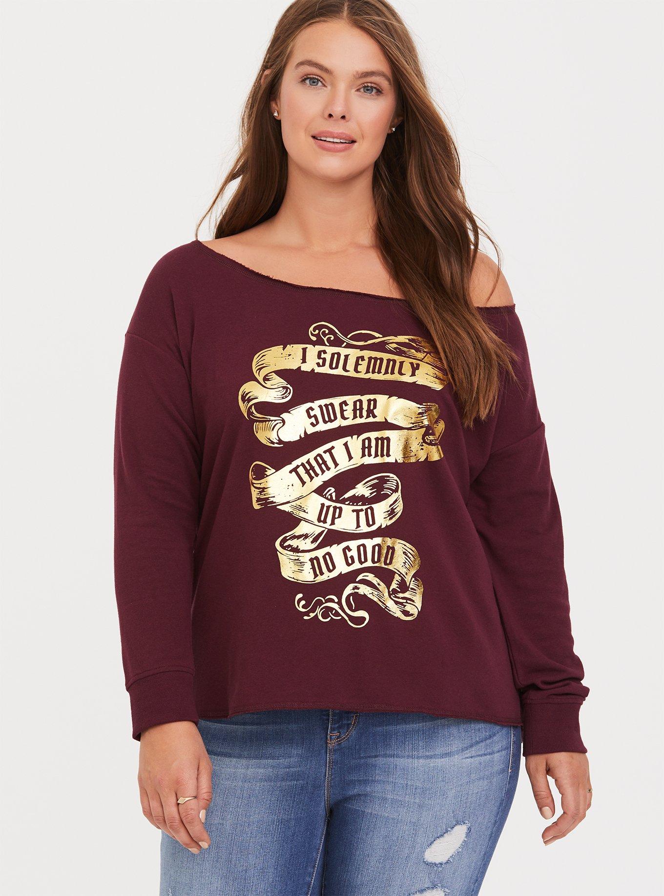 Plus Size Harry Potter I Solemnly Swear Burgundy Off Shoulder Sweatshirt Torrid