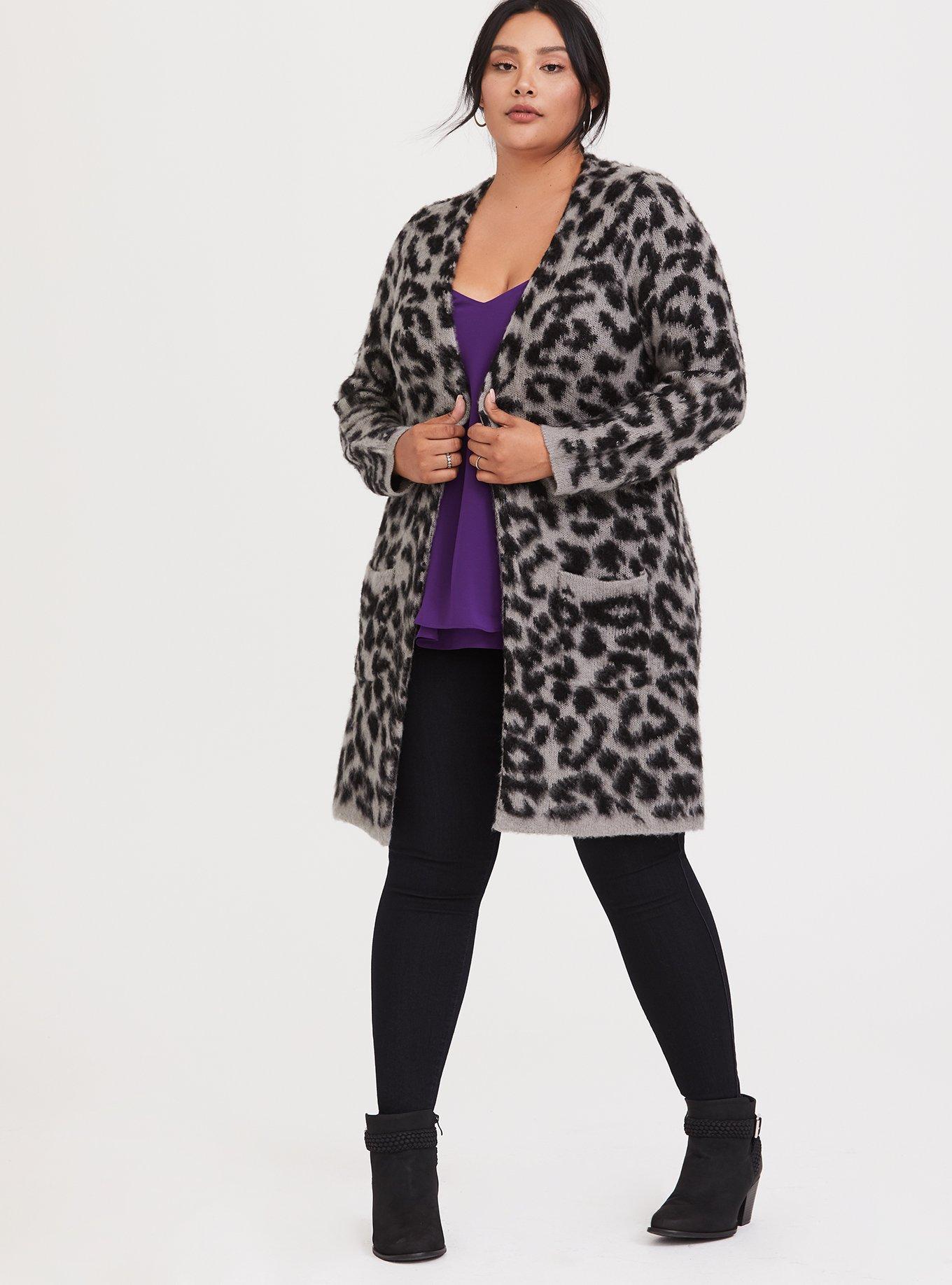 Plus Size Grey Leopard Longline Cardigan Torrid