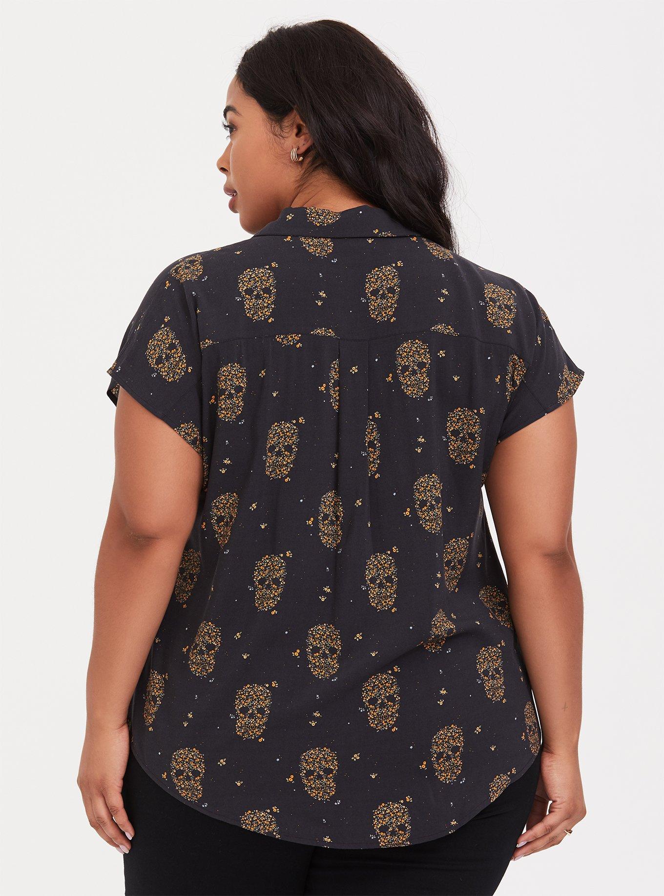 Plus Size Challis Button-Down Dolman Top, SKULL DITSY, alternate