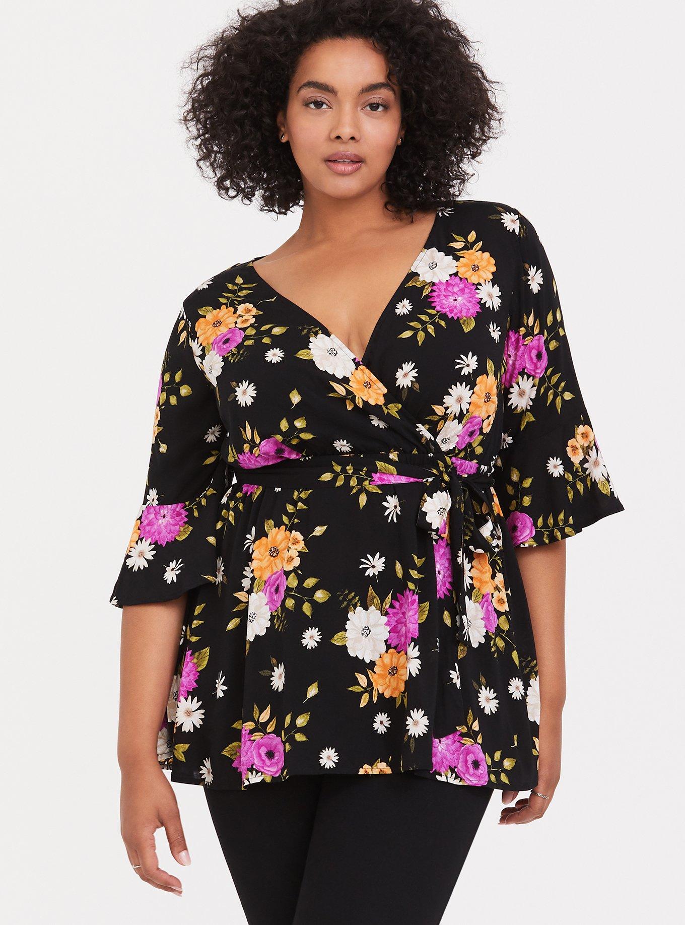 Plus Size - Babydoll Challis Surplice Tie-Front Top - Torrid