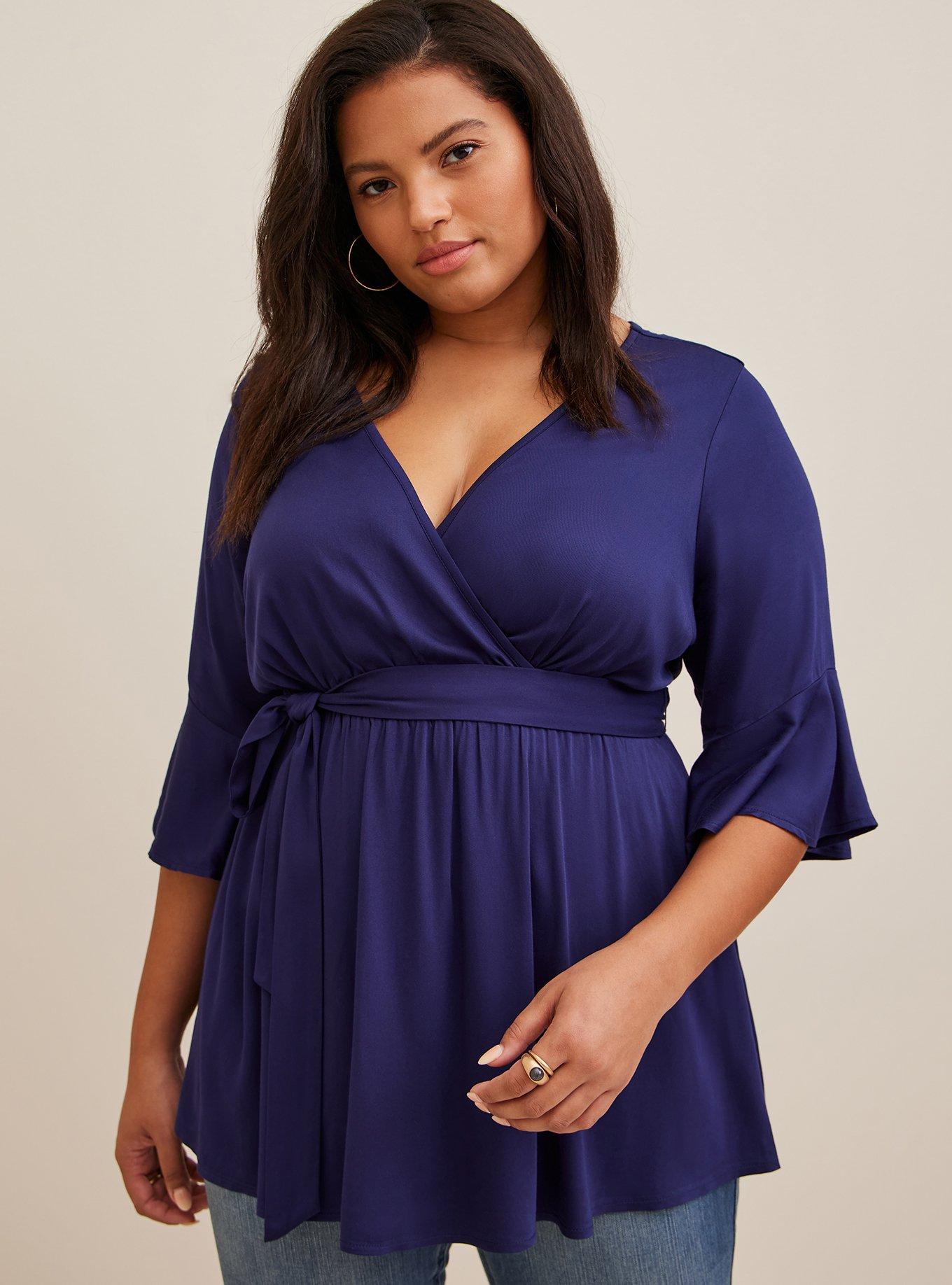 Plus Size - Babydoll Challis Surplice Tie-Front Top - Torrid