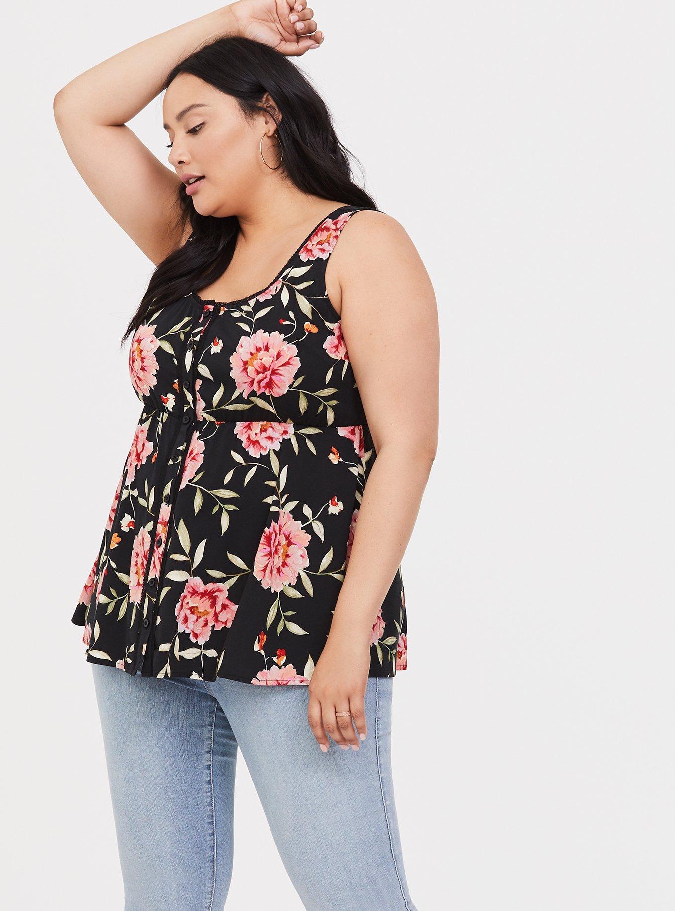 Plus Size Babydoll Stretch Challis Tank, MULTI, alternate