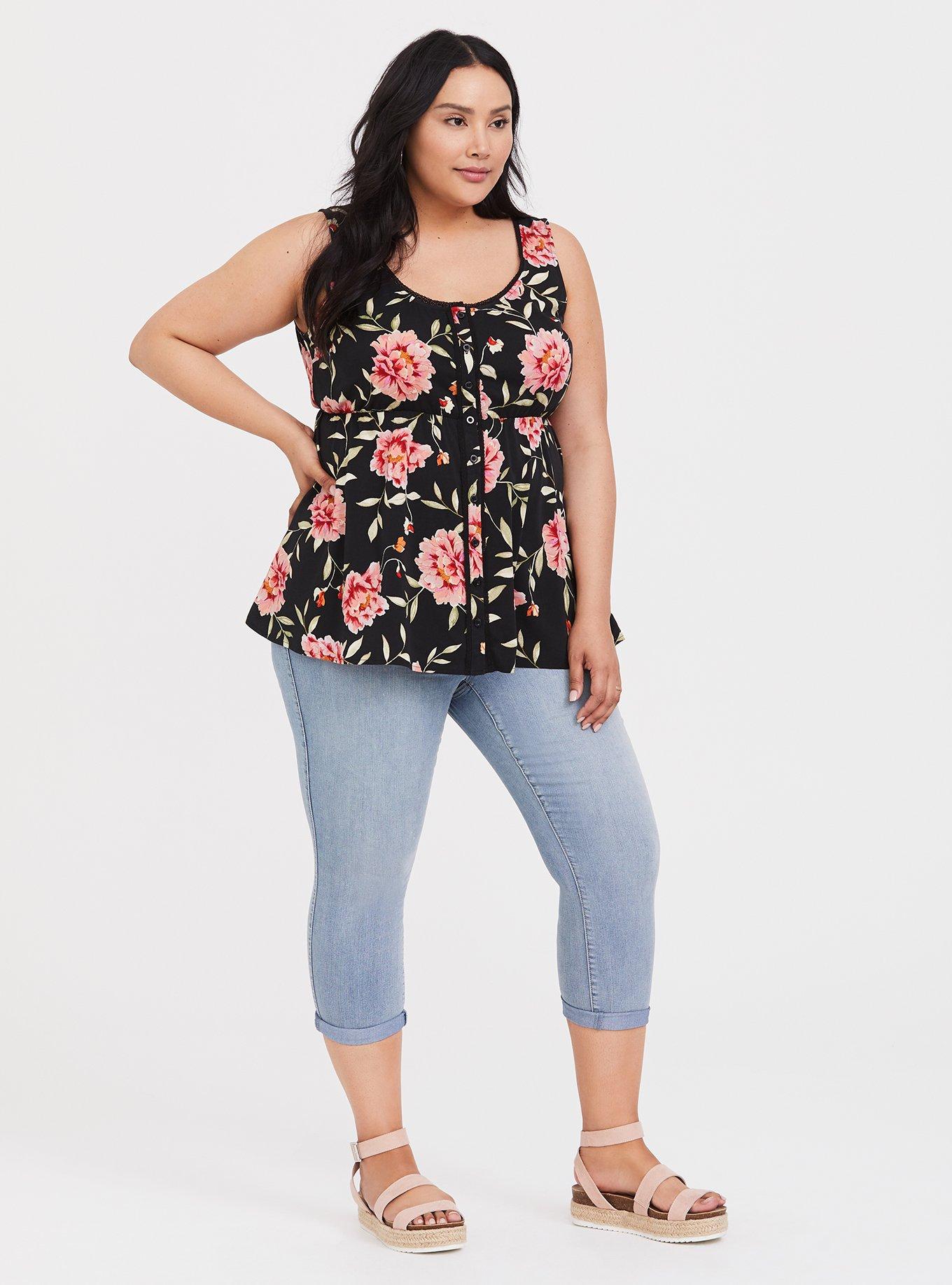 Plus Size Babydoll Stretch Challis Tank, MULTI, alternate