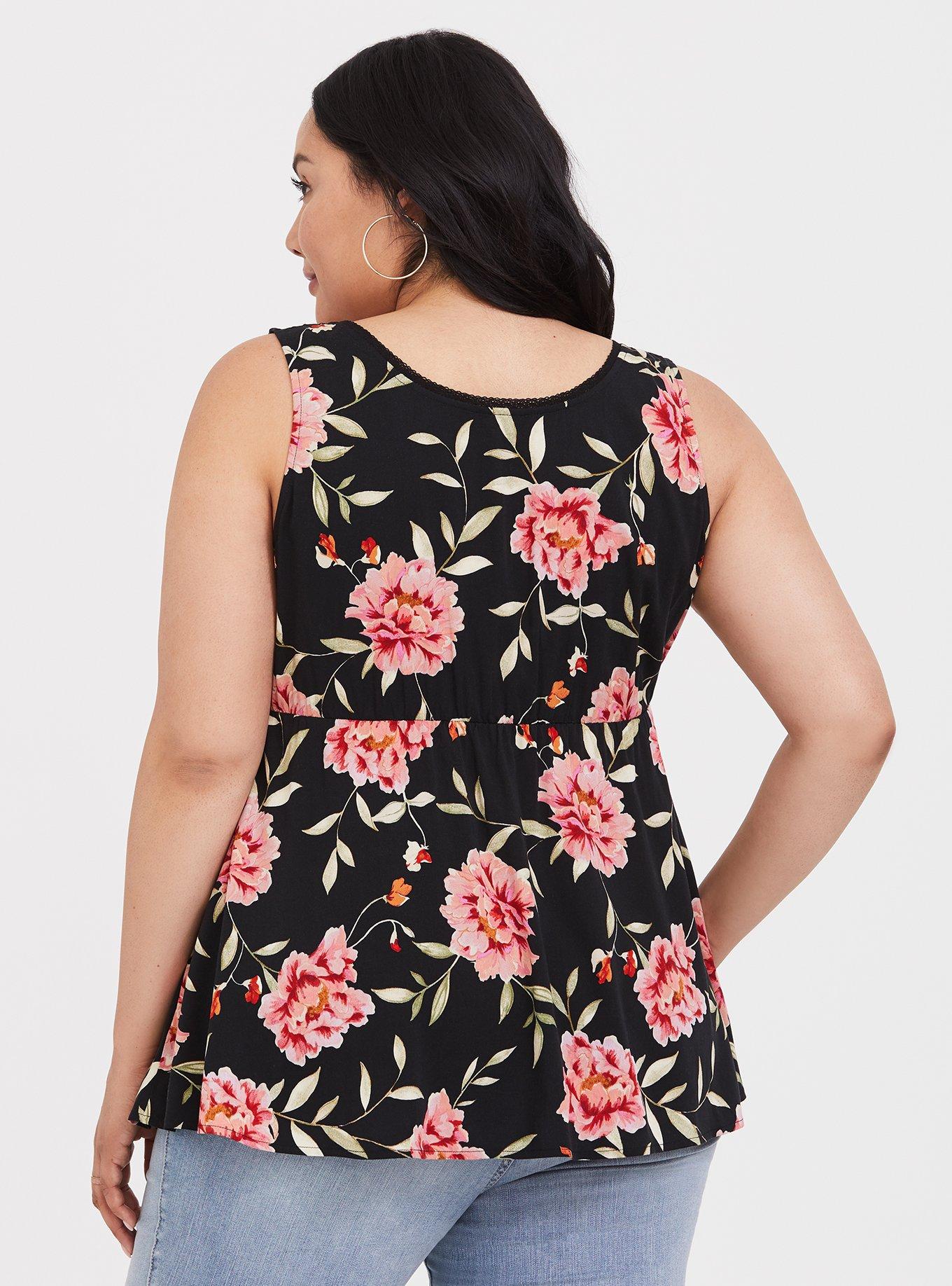 Plus Size Babydoll Stretch Challis Tank, MULTI, alternate