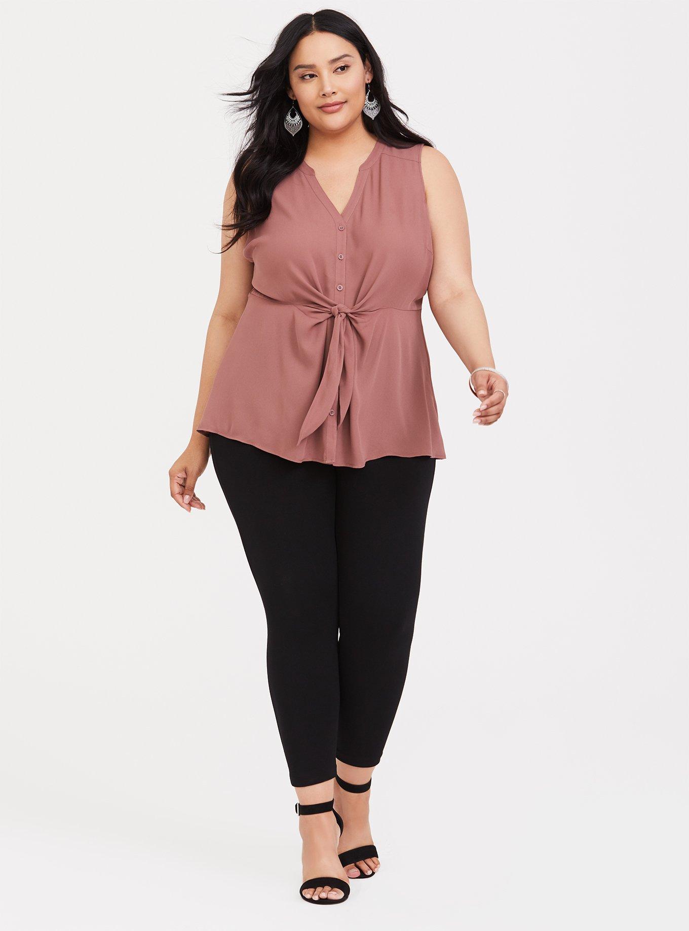 Plus Size - Peplum Georgette Button-Front Tie-Front Blouse
