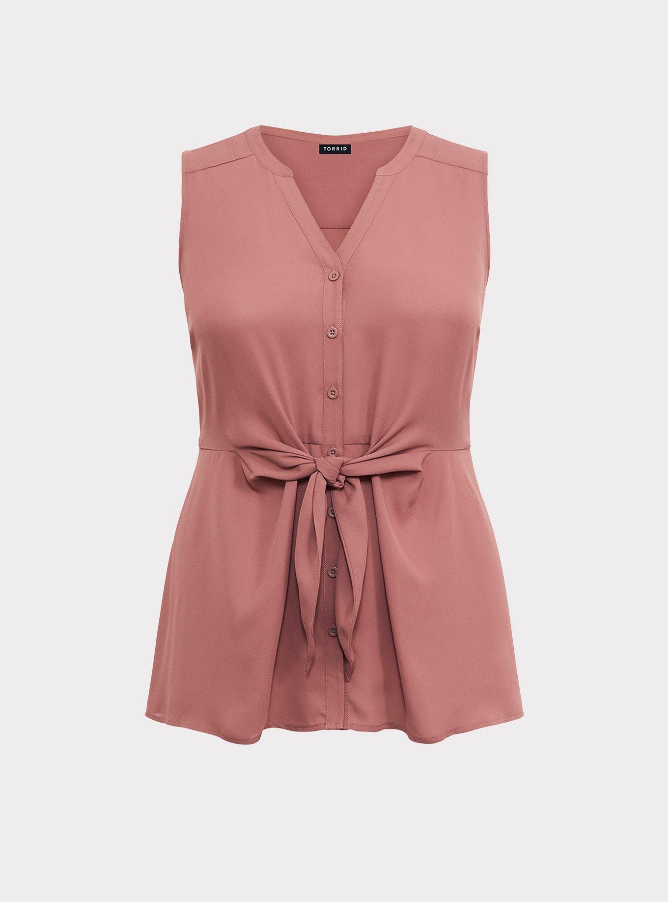 Peplum Georgette Button-Front Tie-Front Blouse