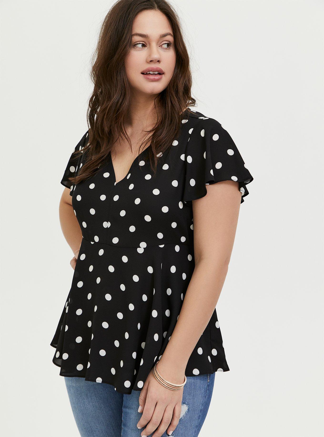 YOURS Curve Plus Size White Polka Dot Print Short Sleeve Blouse