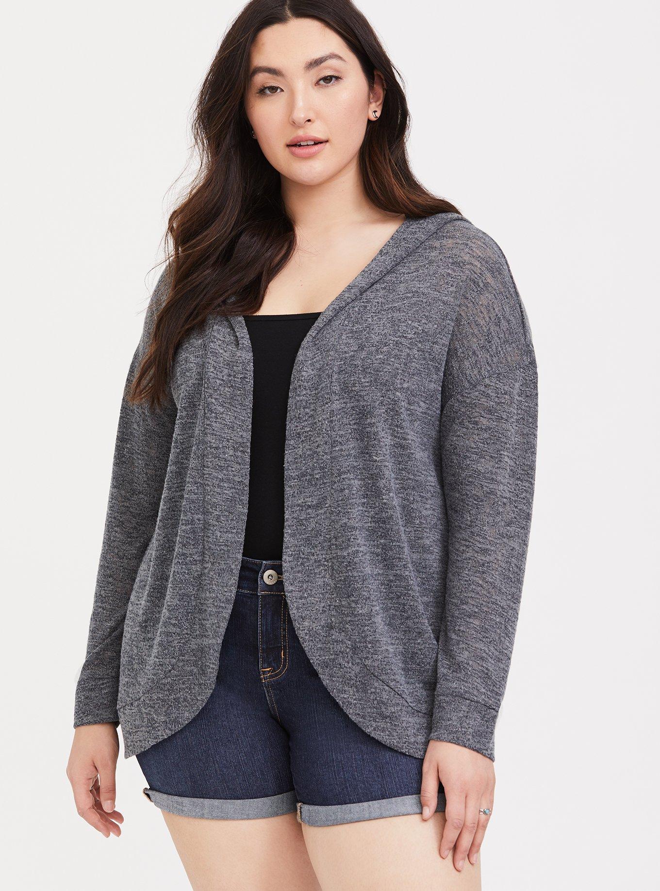 Plus Size - Grey Hacci Hooded Cardigan - Torrid