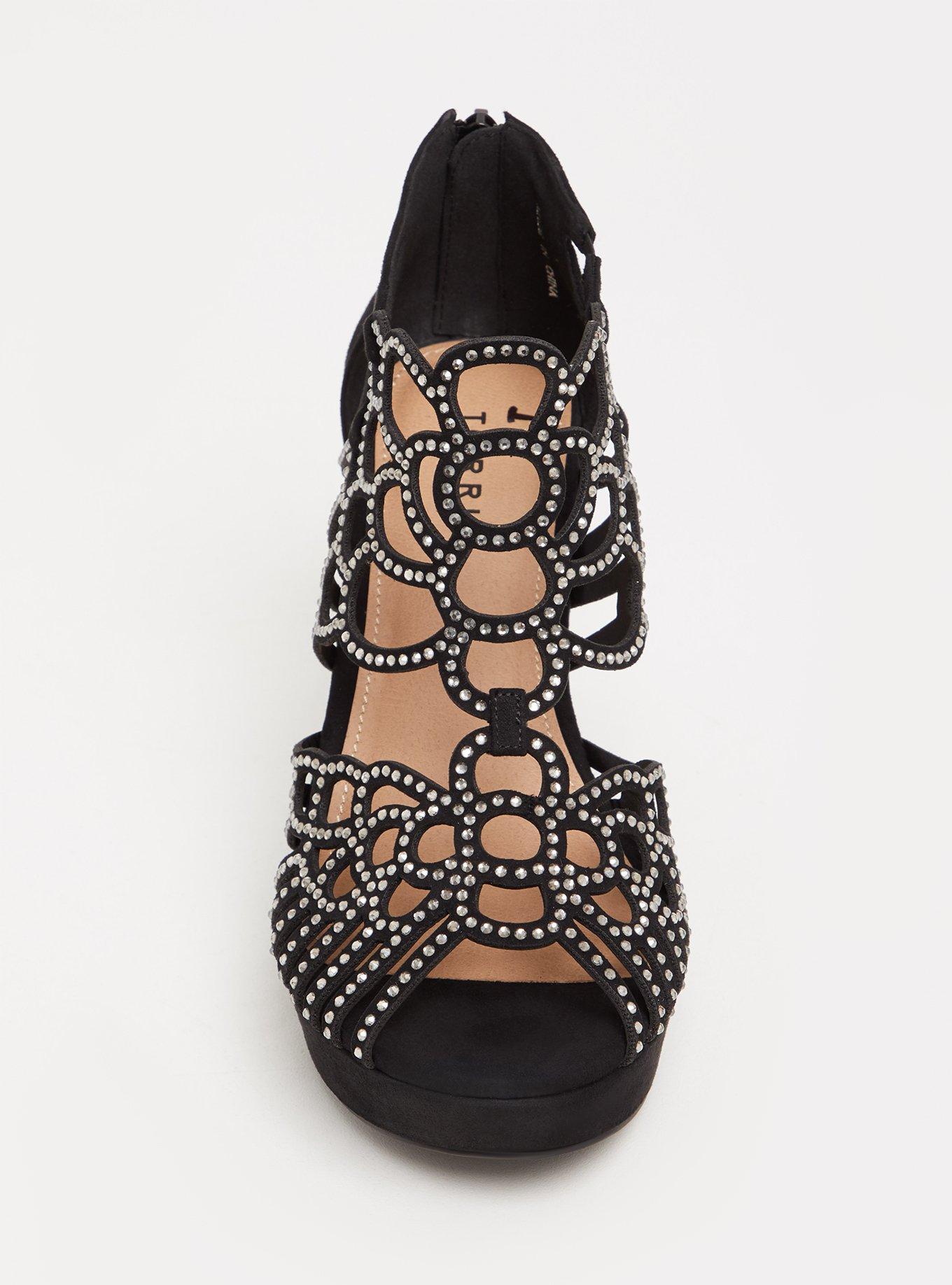 Plus Size Black Rhinestone Caged Wedge WW Torrid