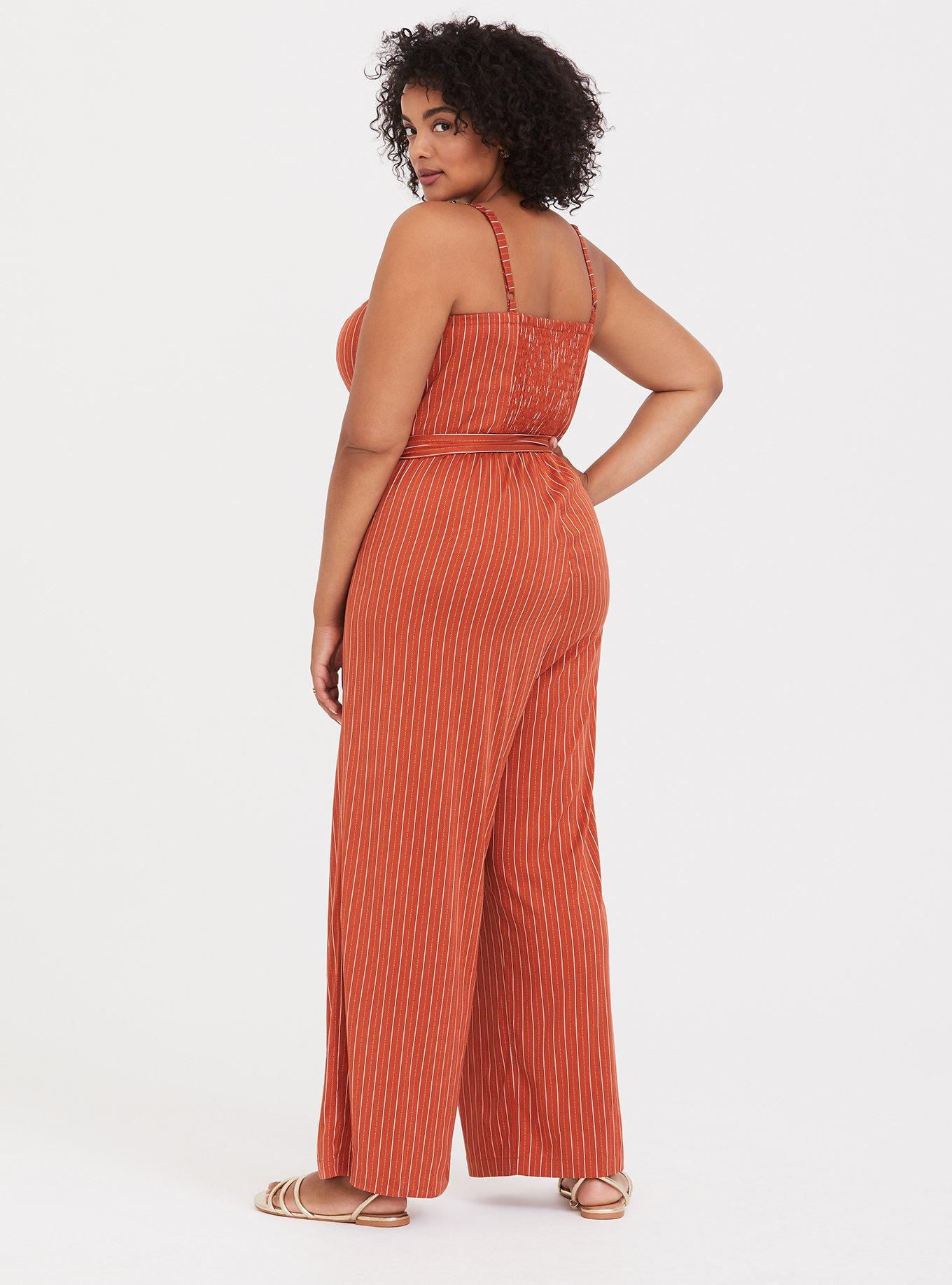 Rust Orange Stripe Challis Wide Leg Jumpsuit, RED DOT, alternate