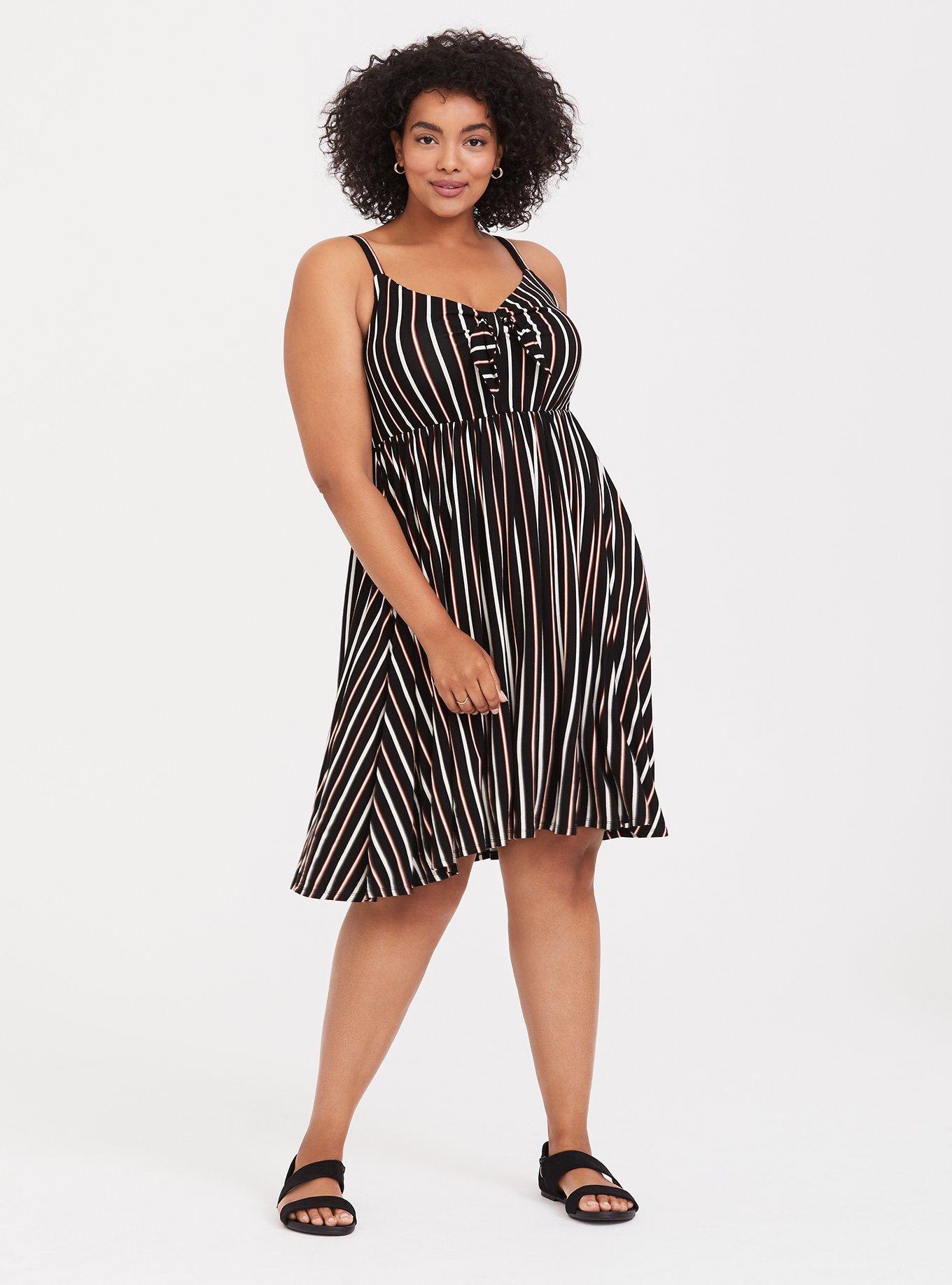 Plus Size - Super Soft Rust & Black Stripe Tie-Waist Skater Dress - Torrid