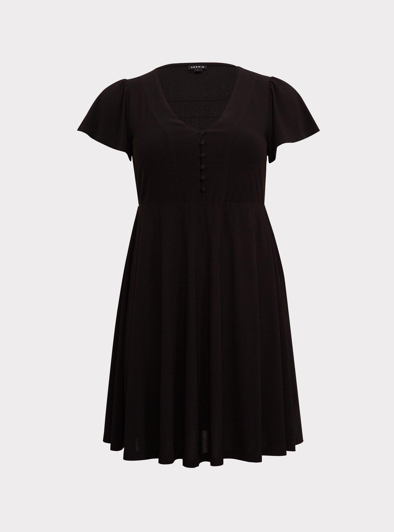 Plus Size - Black Button Front Crepe Skater Dress - Torrid