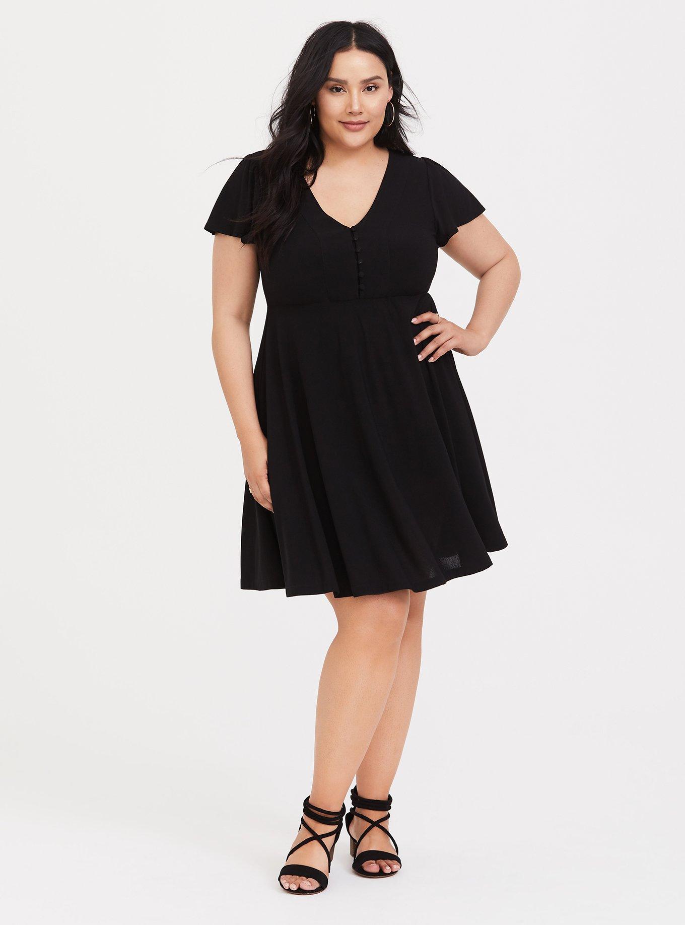 black button skater dress boohoo Women's Plus Size Woven Button Down Pleated Skater Dress