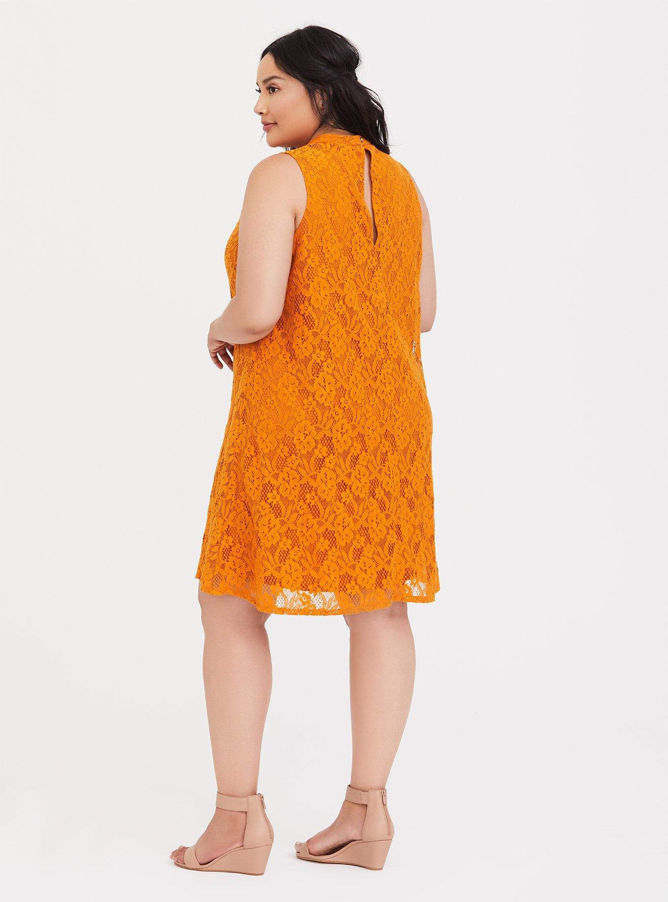 Plus Size Mini Lace Trapeze Dress, GOLDEN OAK, alternate