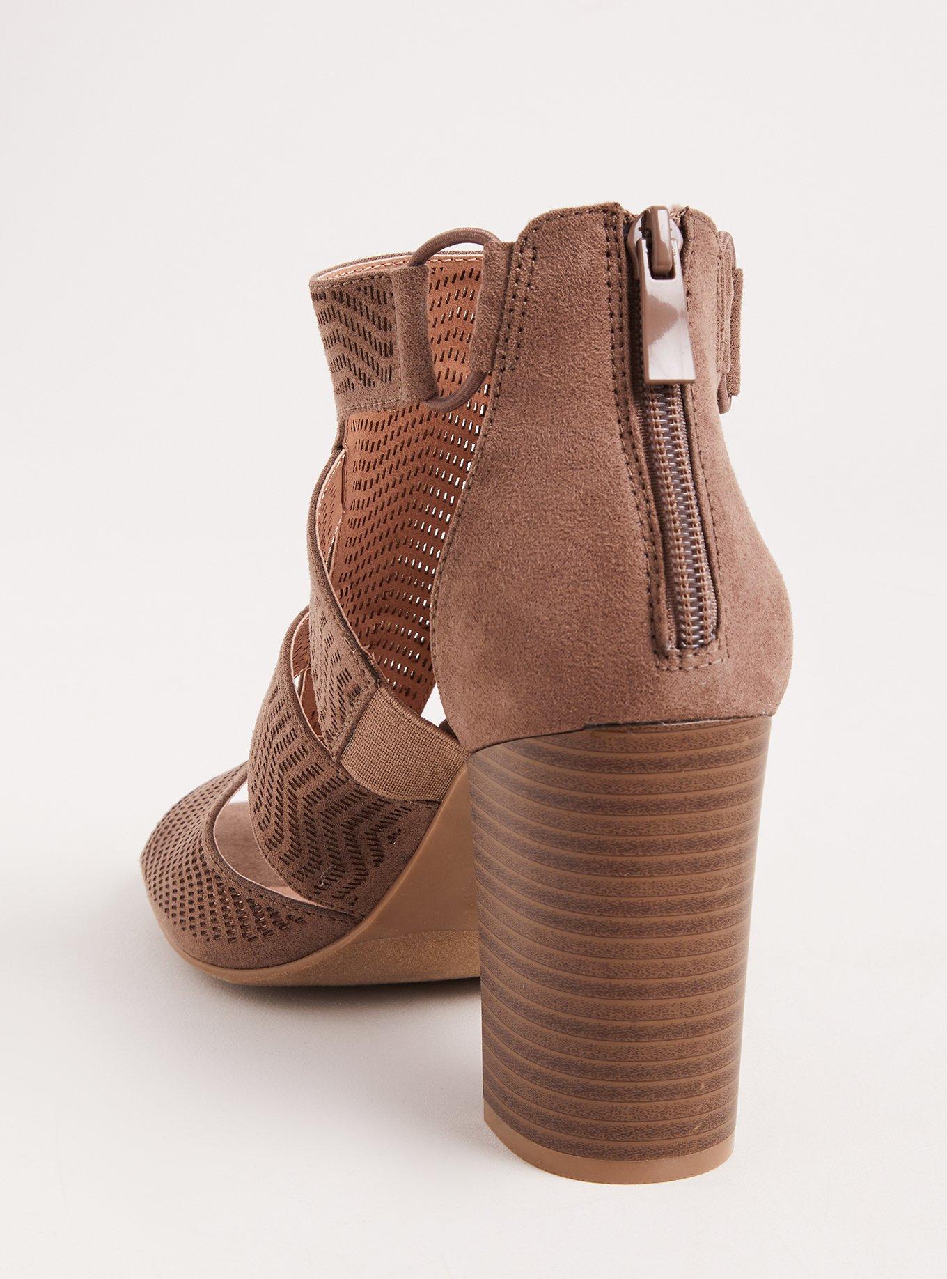 Plus Size Dark Taupe Laser Cut Heel Bootie (WW), OLIVE, alternate