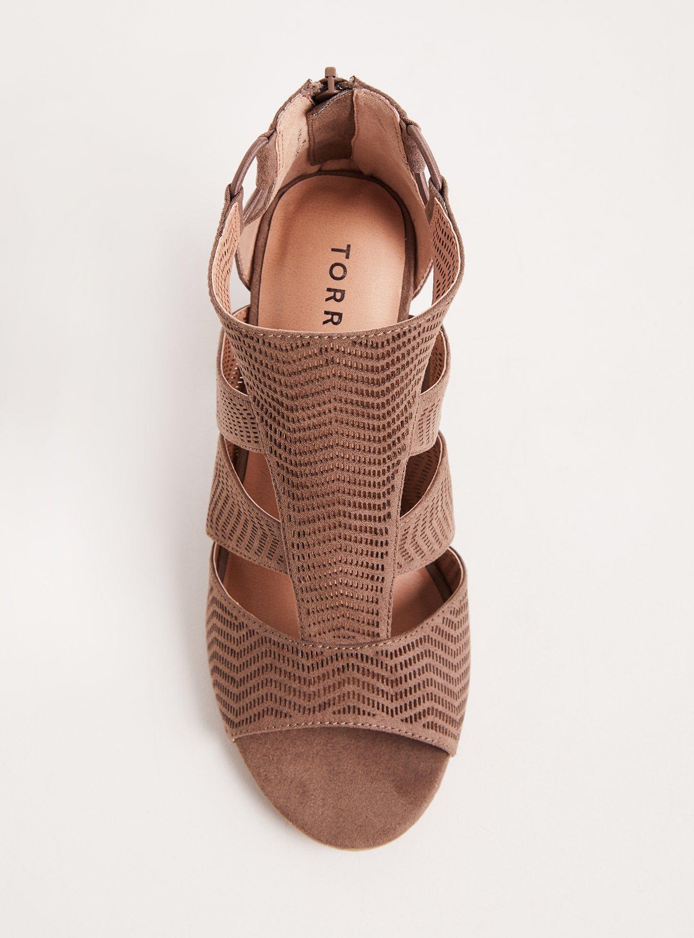 Plus Size Dark Taupe Laser Cut Heel Bootie (WW), OLIVE, alternate