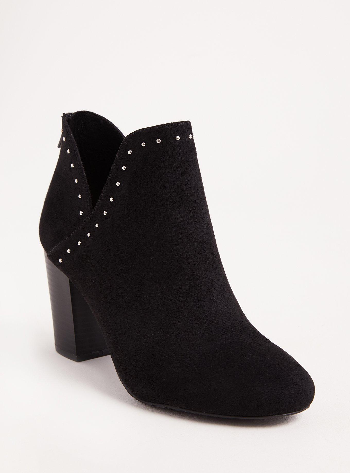 Plus Size V-Cut Studded Bootie (WW), BLACK, hi-res