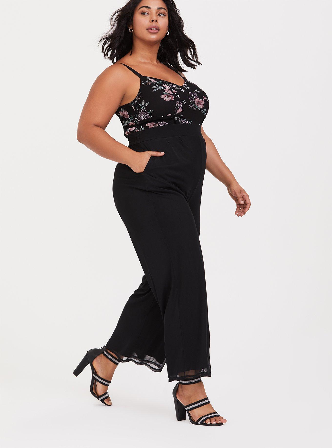 Plus Size Black Floral Mesh Jumpsuit Torrid