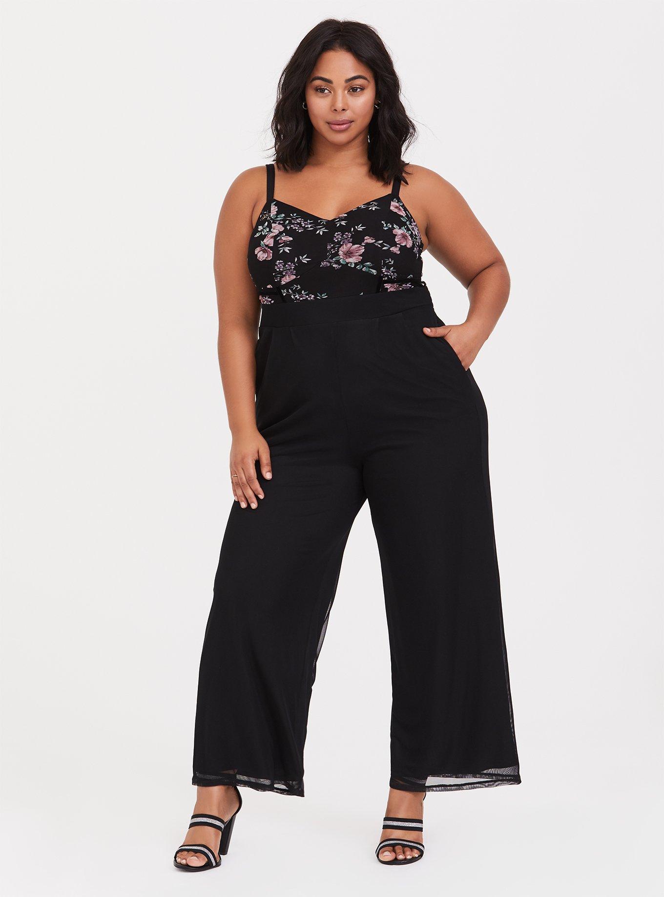 Torrid Challis popular Jumpsuit Wide Leg Floral Print Sleeveless Pockets Black 2