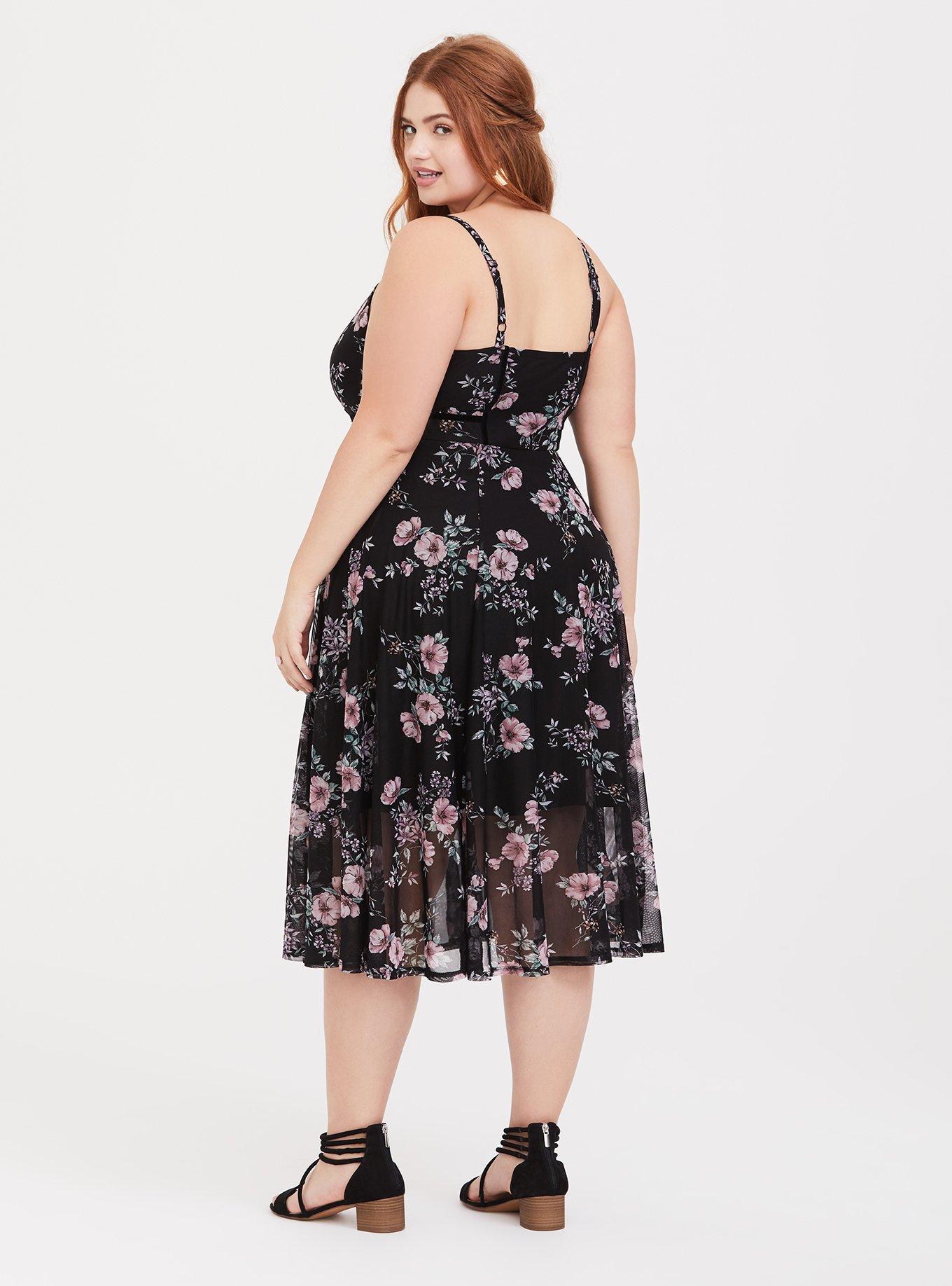 Plus Size - Black Floral Mesh Midi Dress - Torrid