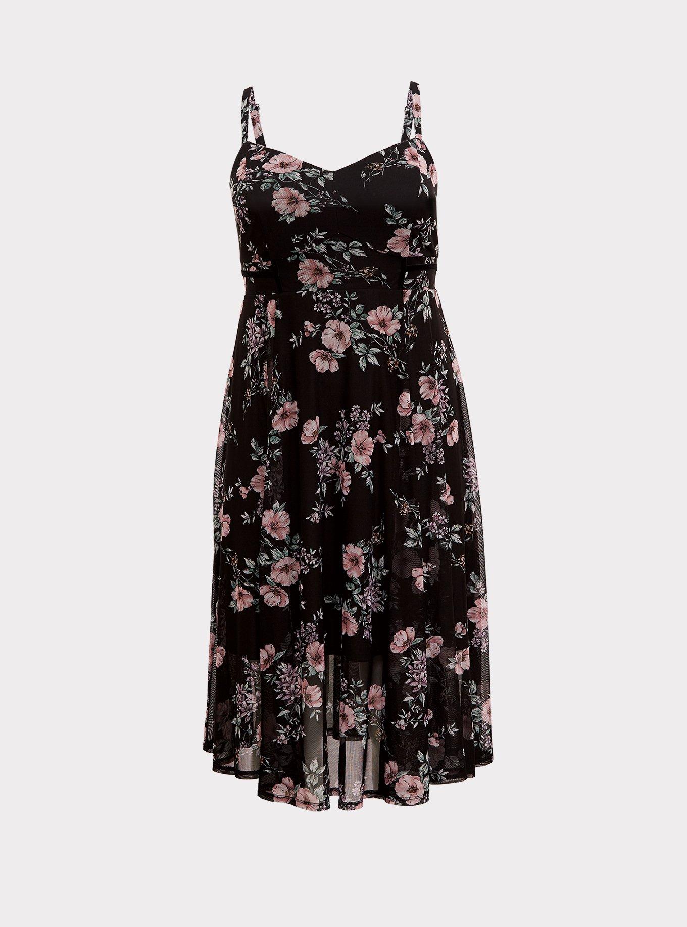 Torrid Black 2024 Floral Smocked Chiffon Midi Dress Stamped Bunch Floral