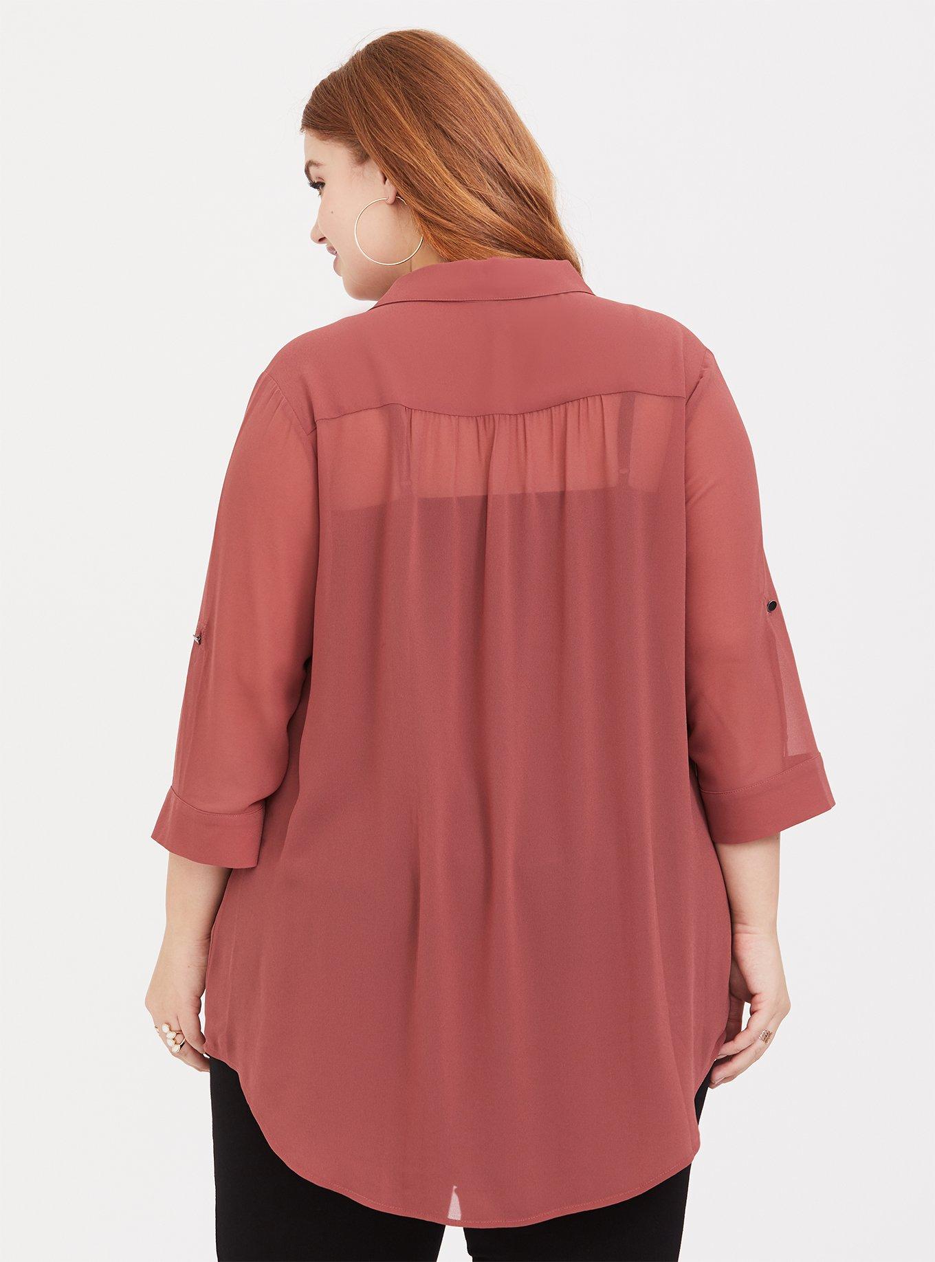 Plus Size - Chiffon Collared Button-Front Tunic Shirt - Torrid