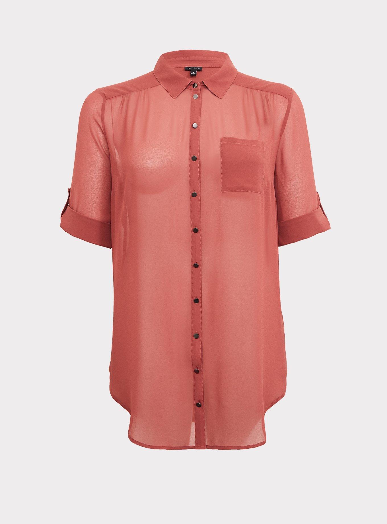 Plus Size - Chiffon Collared Button-Front Tunic Shirt - Torrid