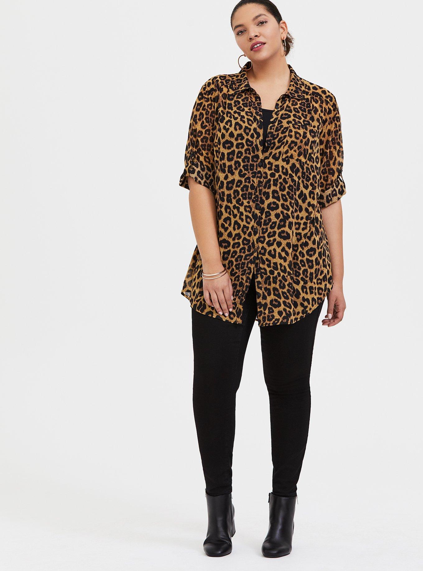 Torrid Leopard Chiffon Button Front Shirt Dress Size 0 Large 12