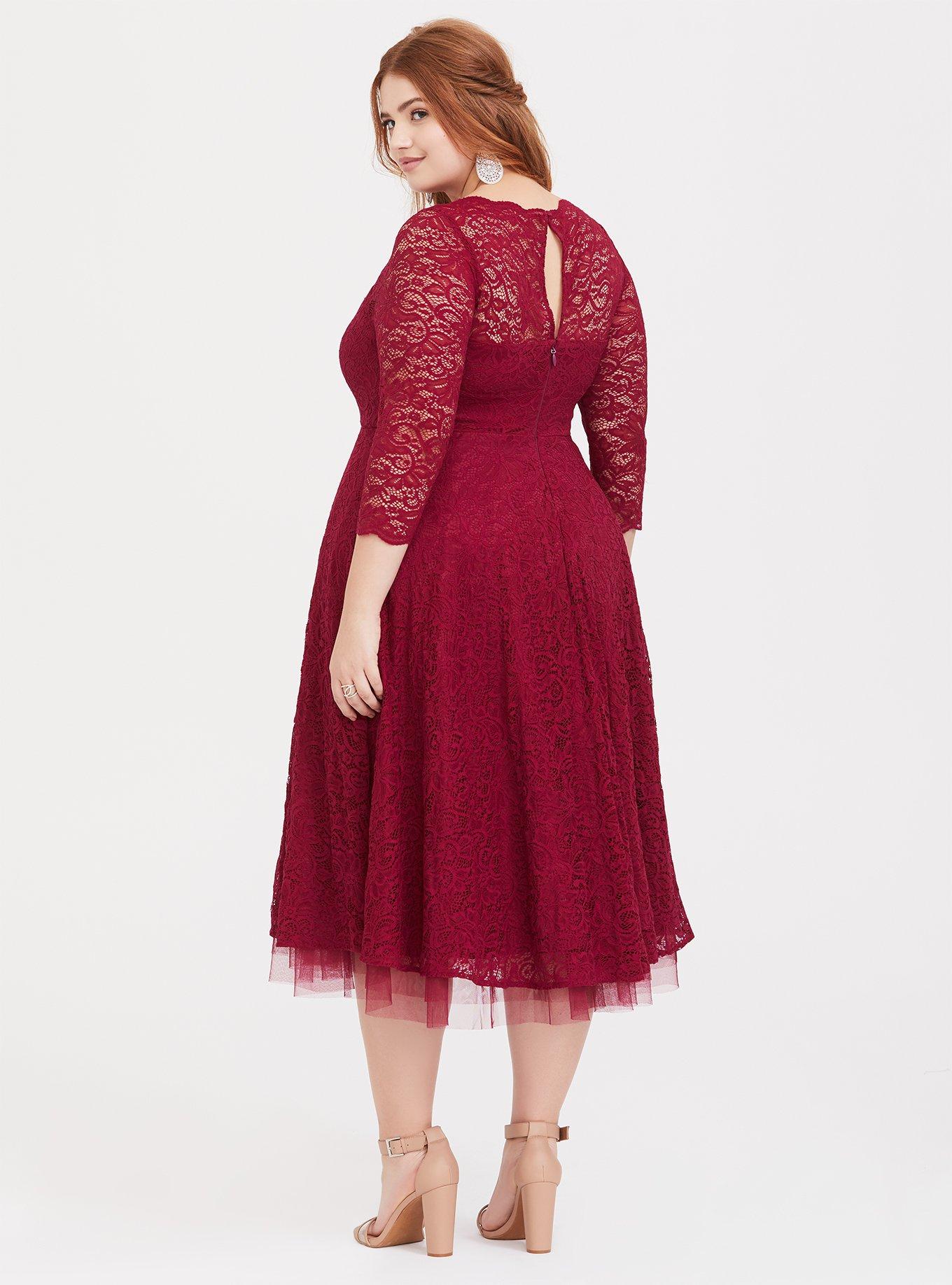 Midi Lace Dress, RED WINE, alternate