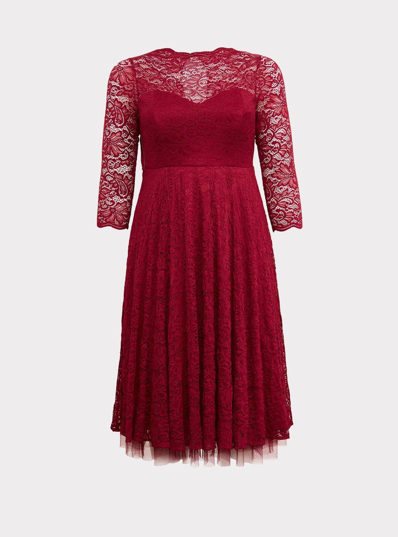 Midi Lace Dress, RED WINE, hi-res
