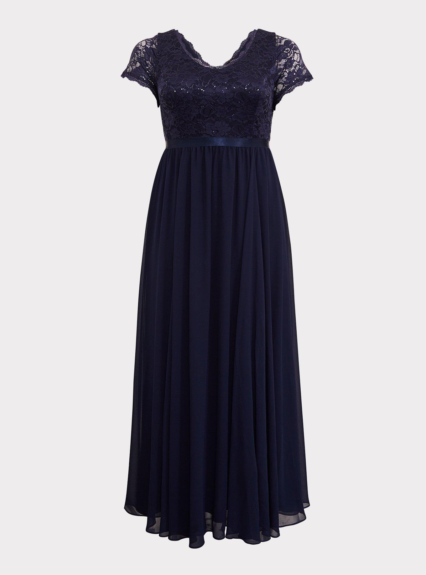 Plus Size - Special Occasion Navy Sequin & Lace Chiffon Gown - Torrid