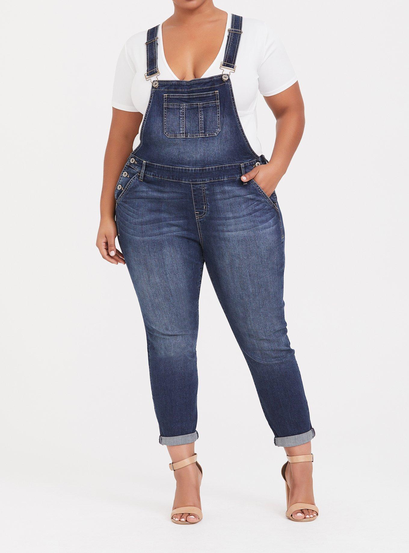 Plus Size Crop Overall - Vintage Stretch Dark Wash, , hi-res