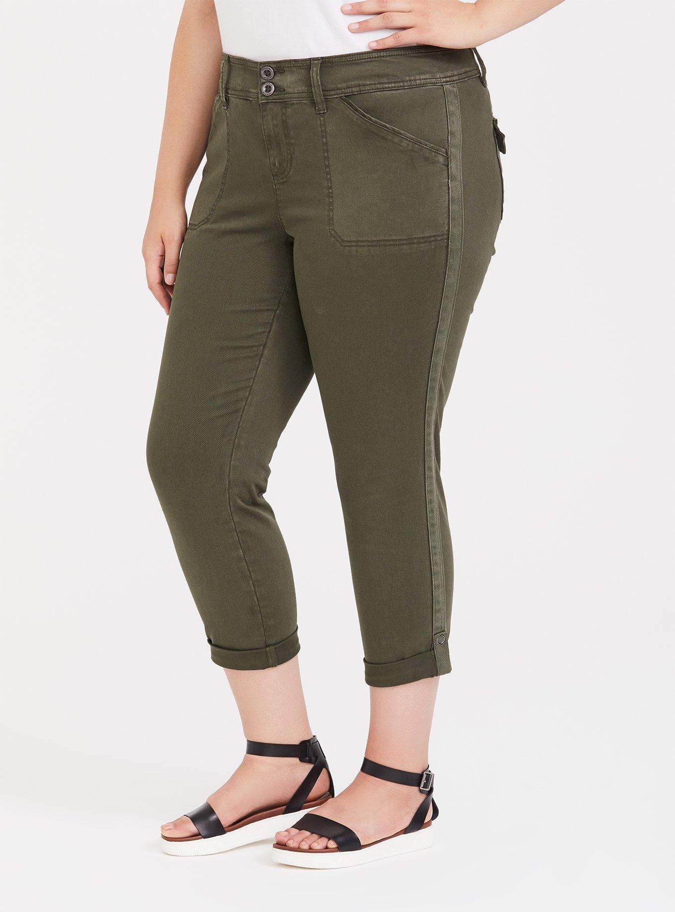 Plus Size Aviator Crop Twill Pant - Olive Green, DEEP DEPTHS, alternate