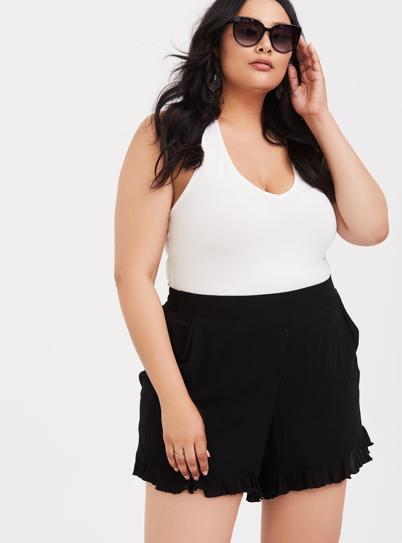 Plus Size - 5 Inch Pull-On Gauze Mid-Rise Ruffle Hem Short - Torrid