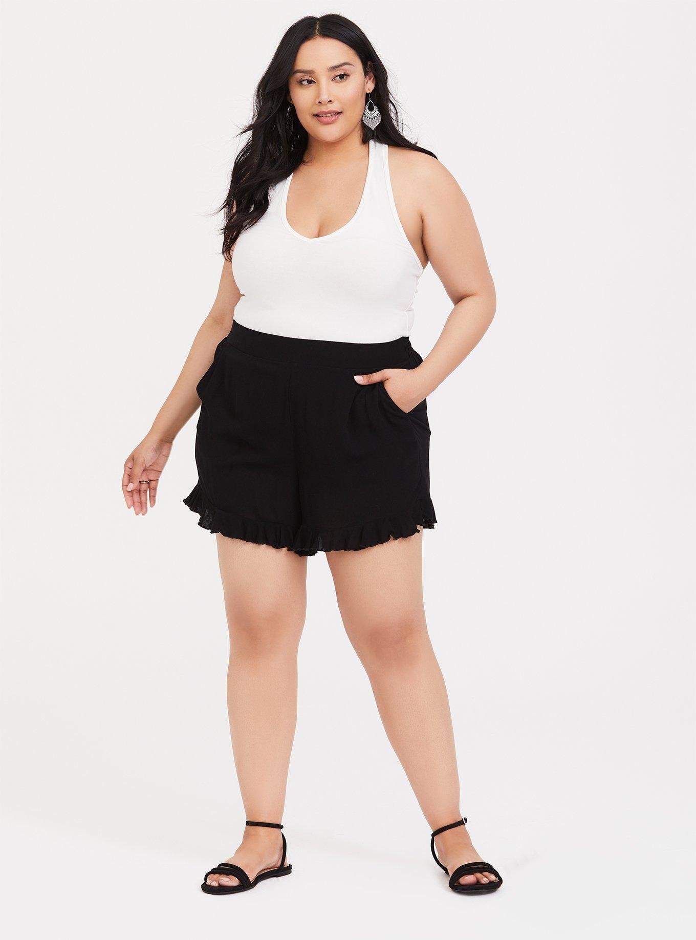 Plus Size 5 Inch Pull On Gauze Mid Rise Ruffle Hem Short Torrid