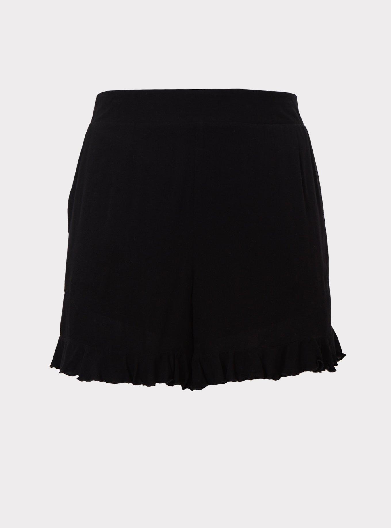 5 Inch Pull-On Gauze Mid-Rise Ruffle Hem Short, , hi-res
