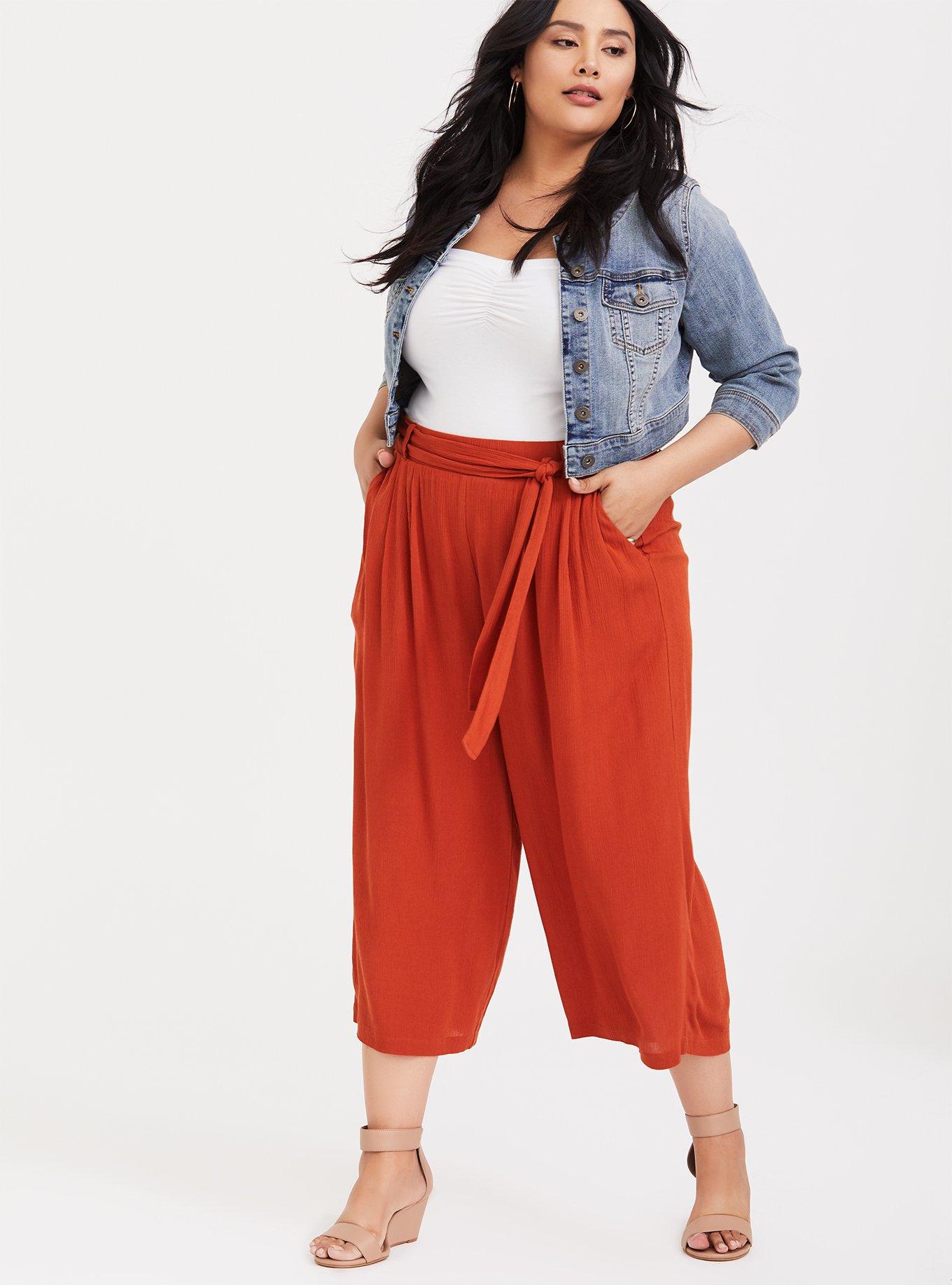 Orange Terracotta Gauze Tie Front Wide Leg Pant, ORANGE RUST, alternate