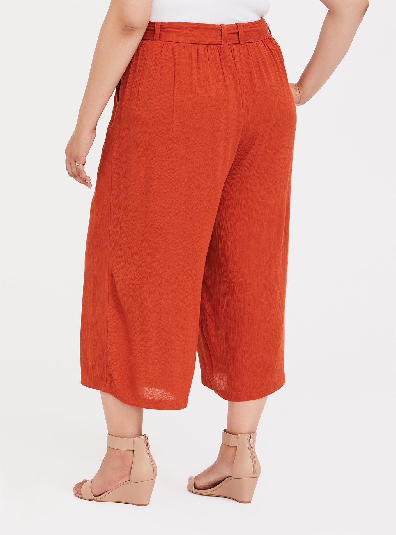 Orange Terracotta Gauze Tie Front Wide Leg Pant, ORANGE RUST, alternate