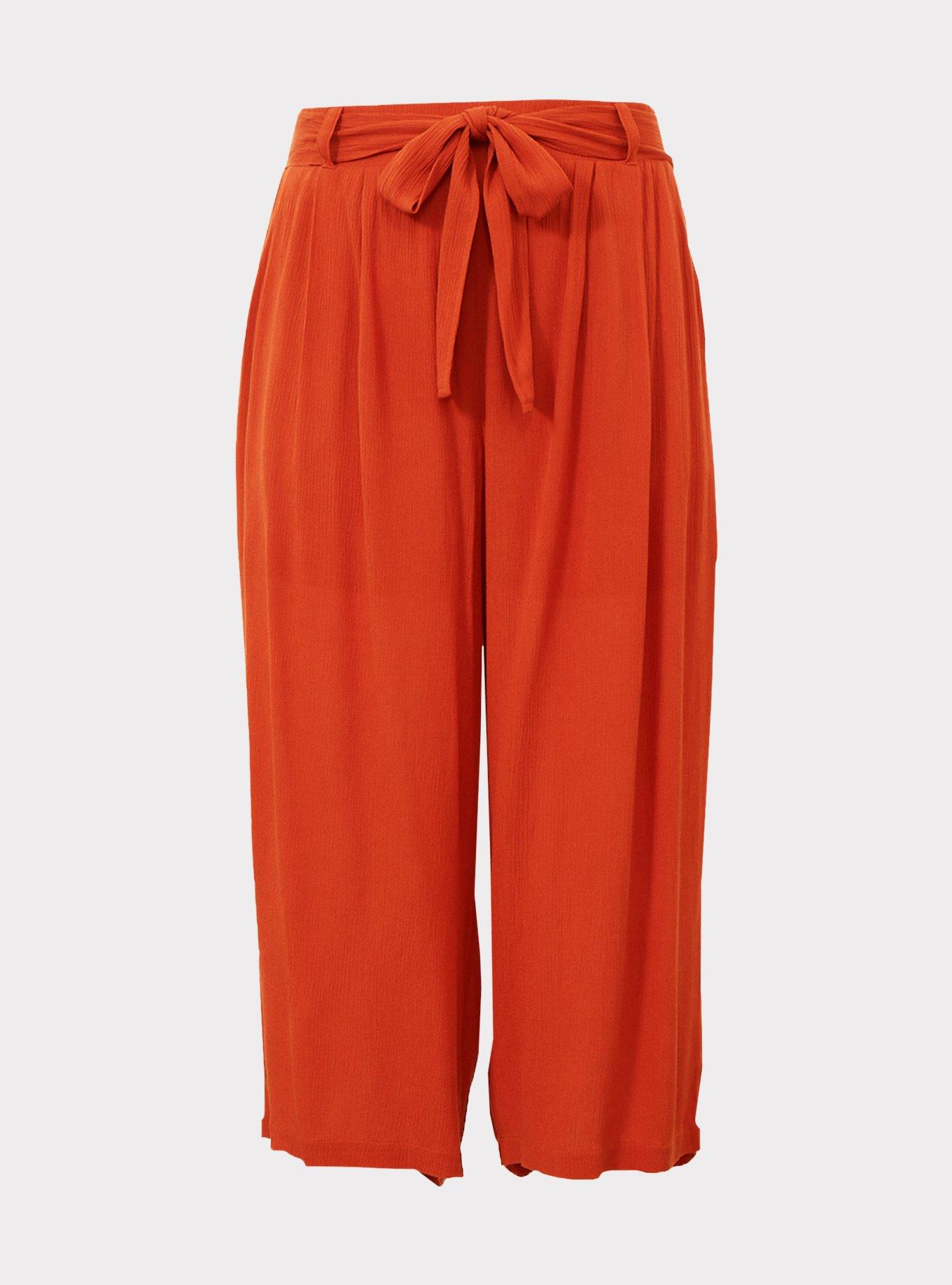 Orange Terracotta Gauze Tie Front Wide Leg Pant, , hi-res