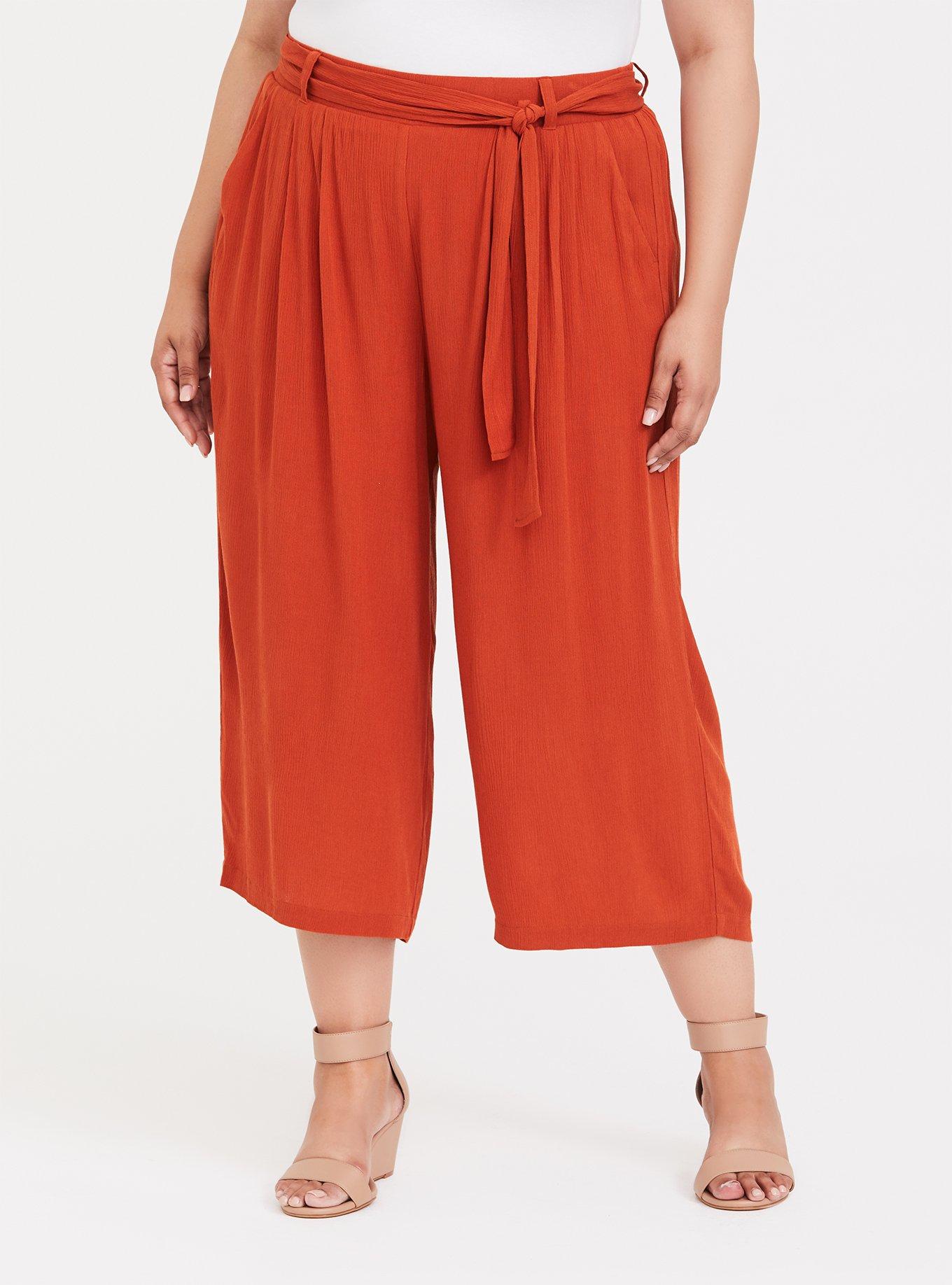 Orange Terracotta Gauze Tie Front Wide Leg Pant, , hi-res